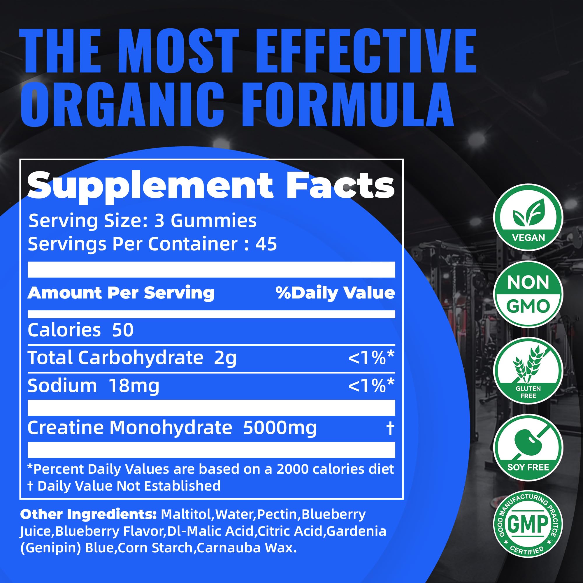 Natures Aid NSF Certified Creatine Gummy 5g - Creatine Monohydrate Gummies – Pre-Workout Energy & Muscle Growth Support for Men & Women | Blueberry Electrolyte Gummies (135 Count) Natures Aid Au supplements