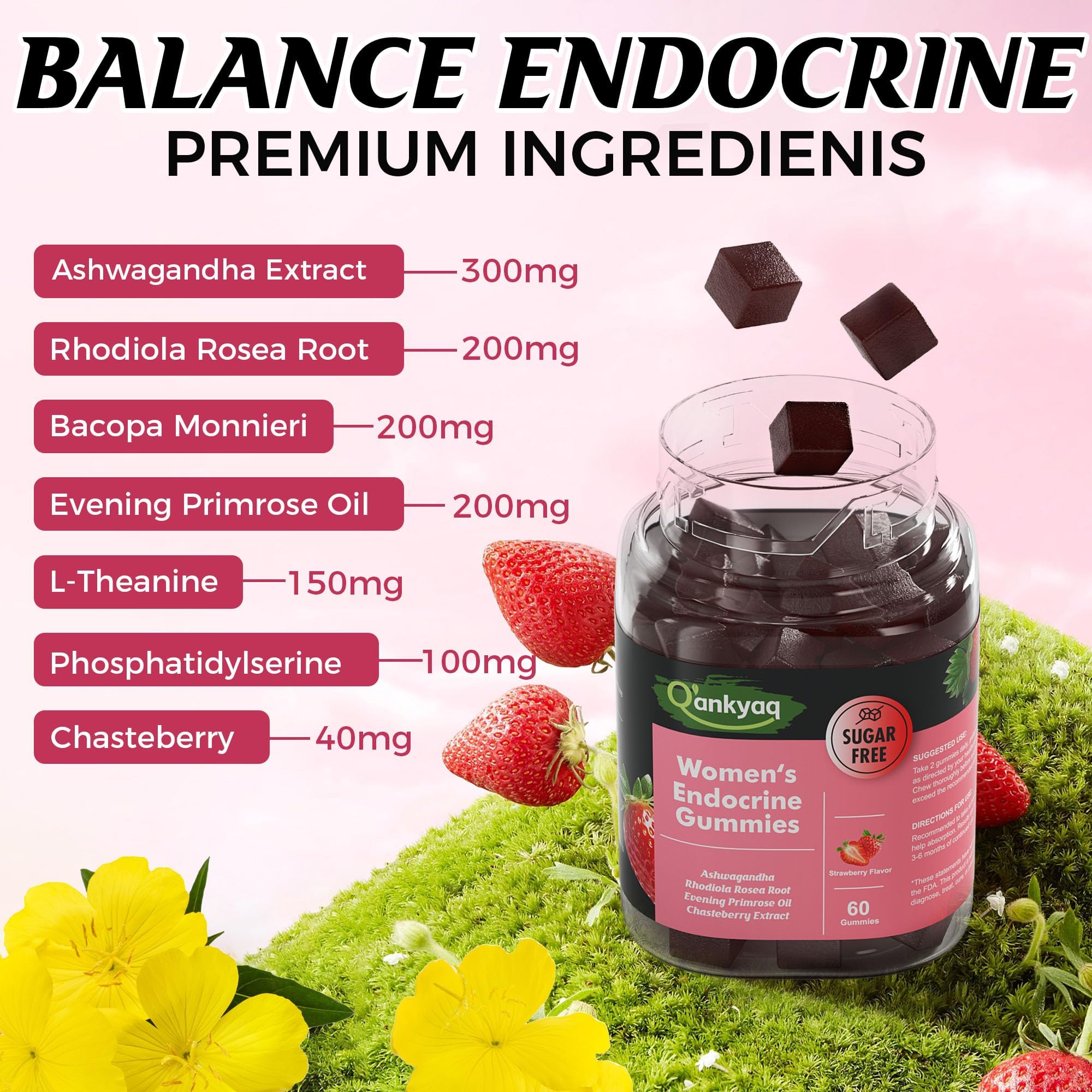 Q'ankyaq PMS Support Gummies for Women, Hormone Balance with Evening Primrose Oil, Chasteberry, Vitamins B6 & B12 - Comfort, Bloating, Mood & Energy Support - 60 Gummies Q'ankyaq Au supplements