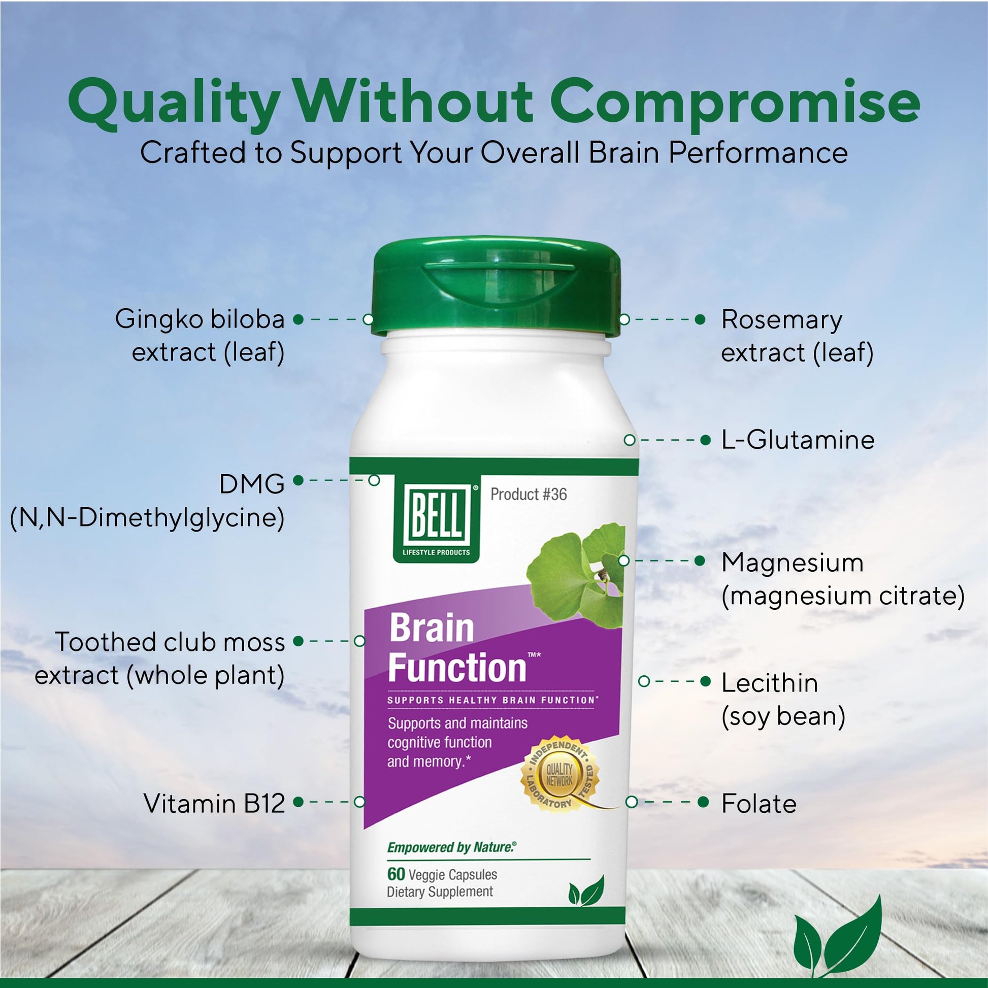 Bell Brain Function Lifestyle, Supports Cognitive Health with Ginkgo, Vitamin B12, Folate - 60 Vegetarian Capsules Bell Au supplements
