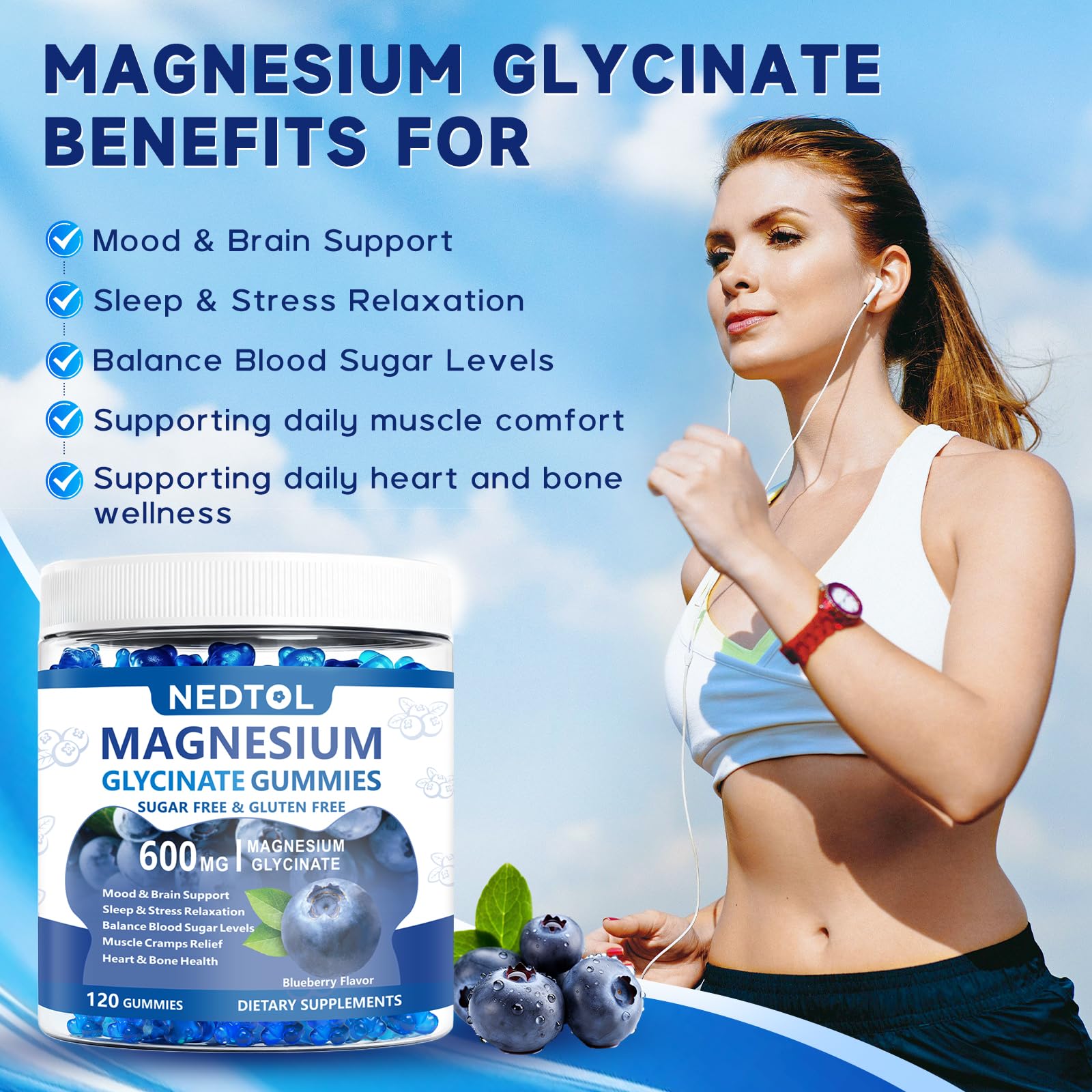 Nedtol Magnesium Glycinate Gummies 600mg, Sugar Free Magnesium Potassium Supplement for Adults with Magnesium L-Threonate, Vitamin D, B6,and CoQ10 for Sleep, Body Support and Relaxation,120 Count Nedtol Au supplements