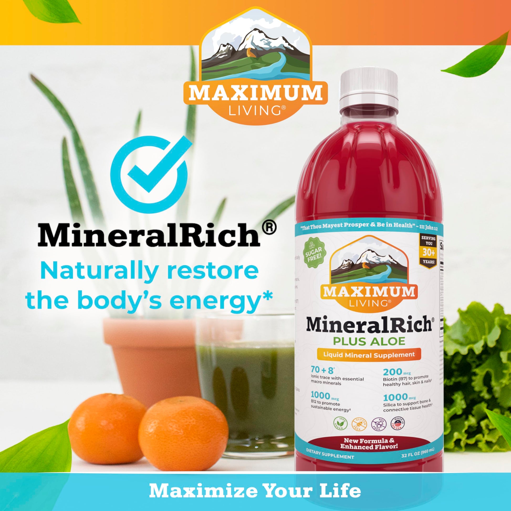 Maximum Living MineralRich Minerals Supplement with Aloe - Liquid Blend of Vitamins and Trace Minerals - 32 oz Maximum Living Au supplements