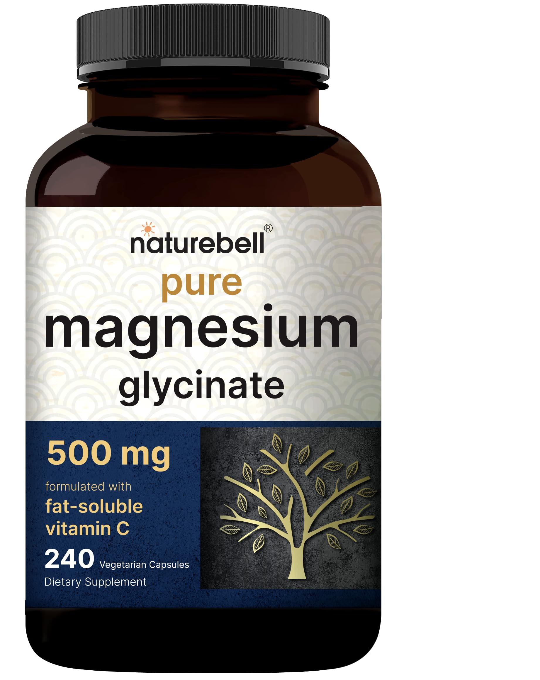 Naturebell Pure Magnesium Glycinate 500mg, 240 Veggie Capsules | 100% Chelated & Purified – 3rd Party Tested, Vegan Friendly, Non-GMO, Fiiler Free NatureBell Au supplements