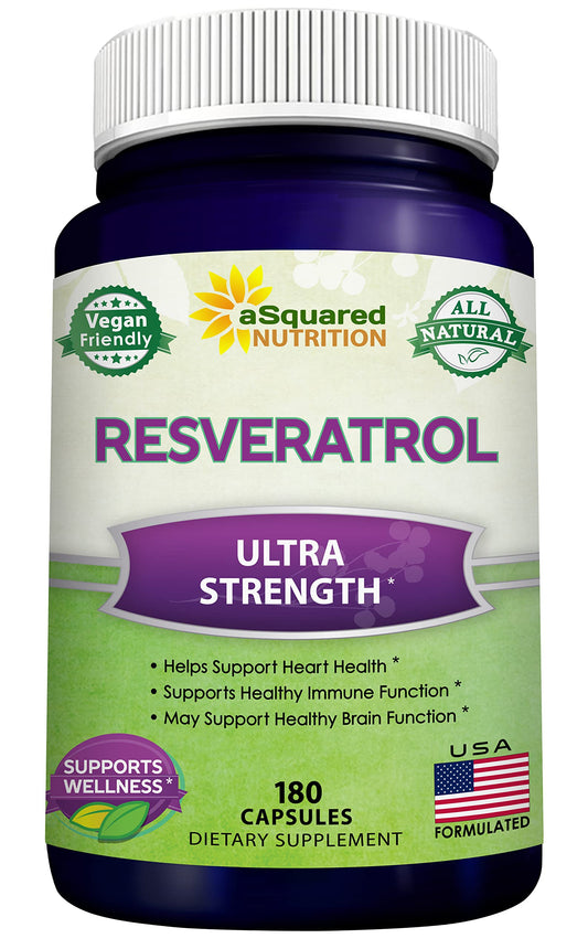 100% Natural Resveratrol - 1000mg Per Serving Max Strength (180 Capsules) Antioxidant Supplement, Trans-Resveratrol Pills aSquared NutritionUS supplements