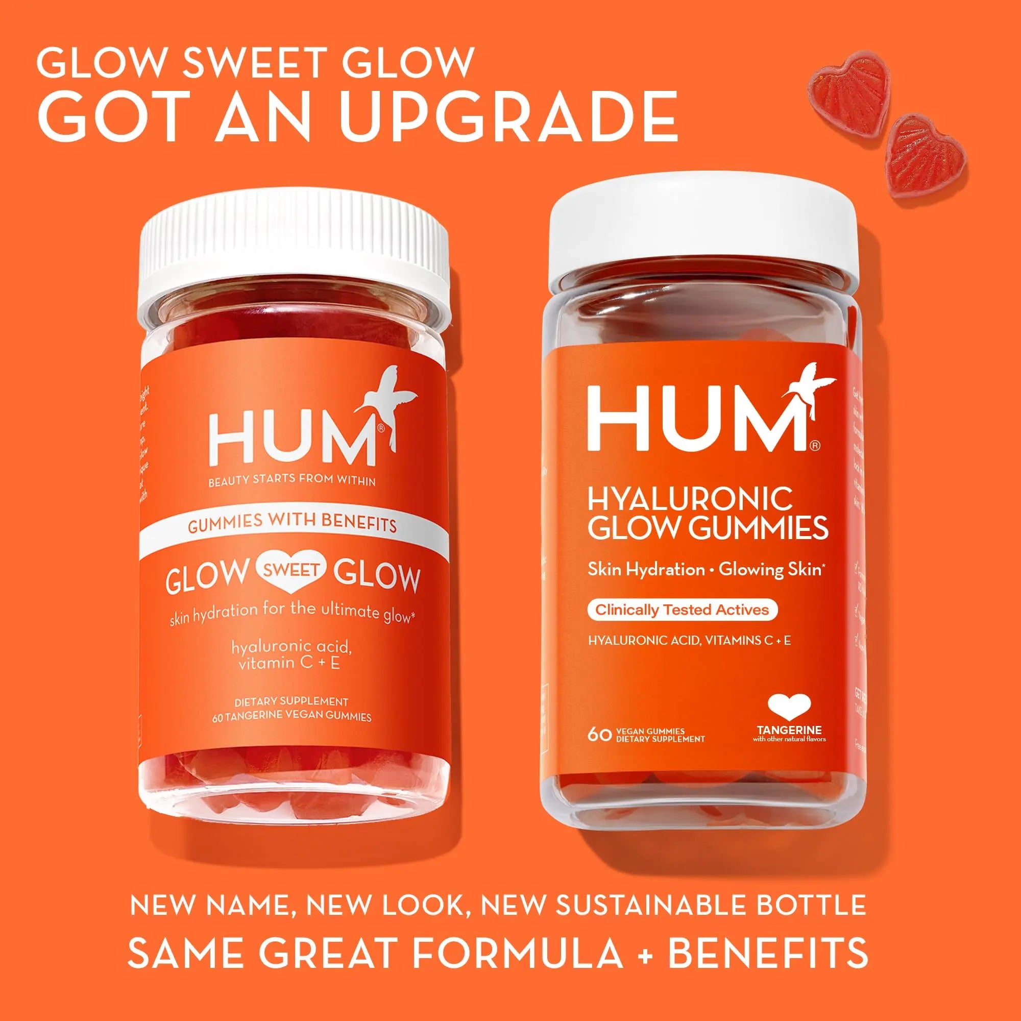HUM Hyaluronic Glow Hydrating Skin Care Supplement, with Low Molecular Hyaluronic Acid, Vitamin C from Amla Fruit, and Vitamin E, Antioxidant Support for Skin Hydration, Tangerine, 60 Vegan Gummies HUM Au supplements