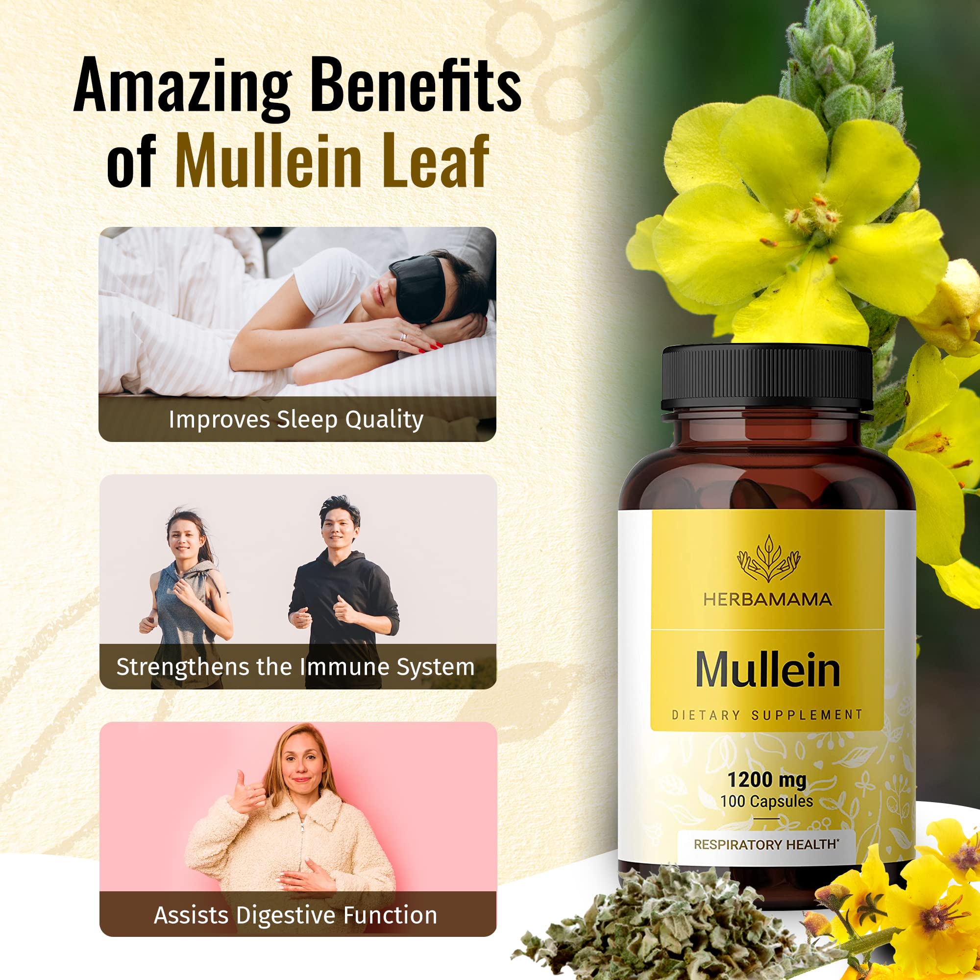 HERBAMAMA Mullein Leaf Capsules Respiratory Health - Organic Mullein Leaf Extract HERBAMAMA Au supplements
