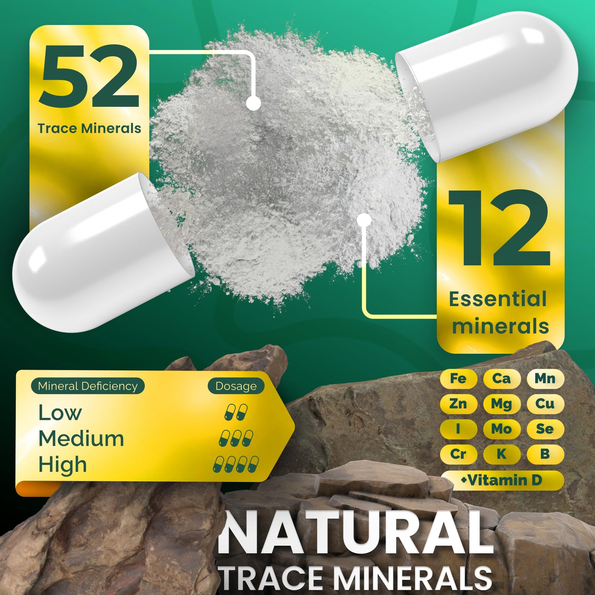 ADEO2 - Premium Blend of 52 Trace Minerals Complex with Essential Minerals in Chelated Form – All Natural and 100% Organic - 120 Capsules - Full Spectrum Ionic Mineral Blend - Safe for Women and Men ADEO2 Au supplements