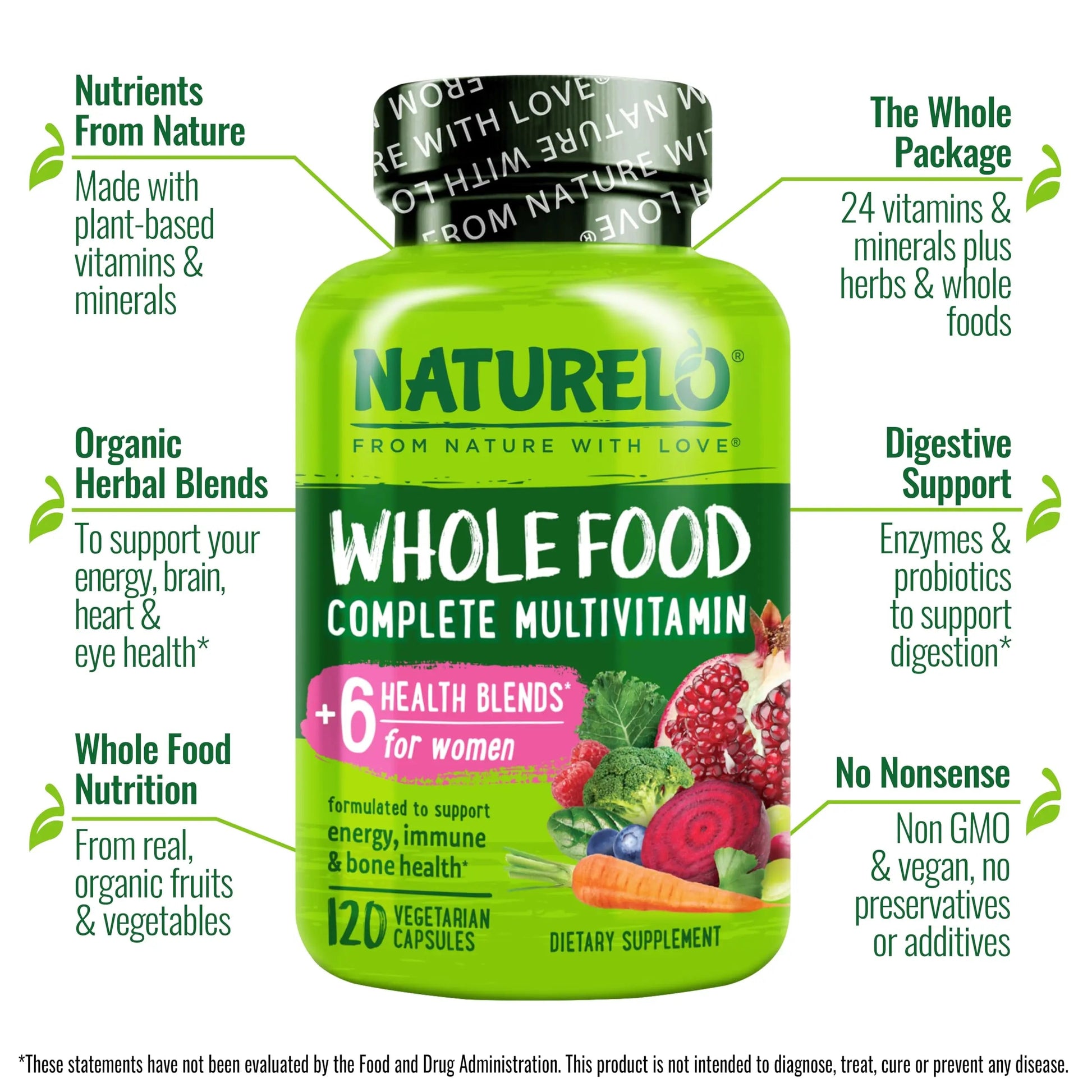 NATURELO Whole Food Multivitamin for Women - with Vitamins, Minerals, & Organic Extracts - Supplement for Energy and Heart Health NATURELO Au supplements