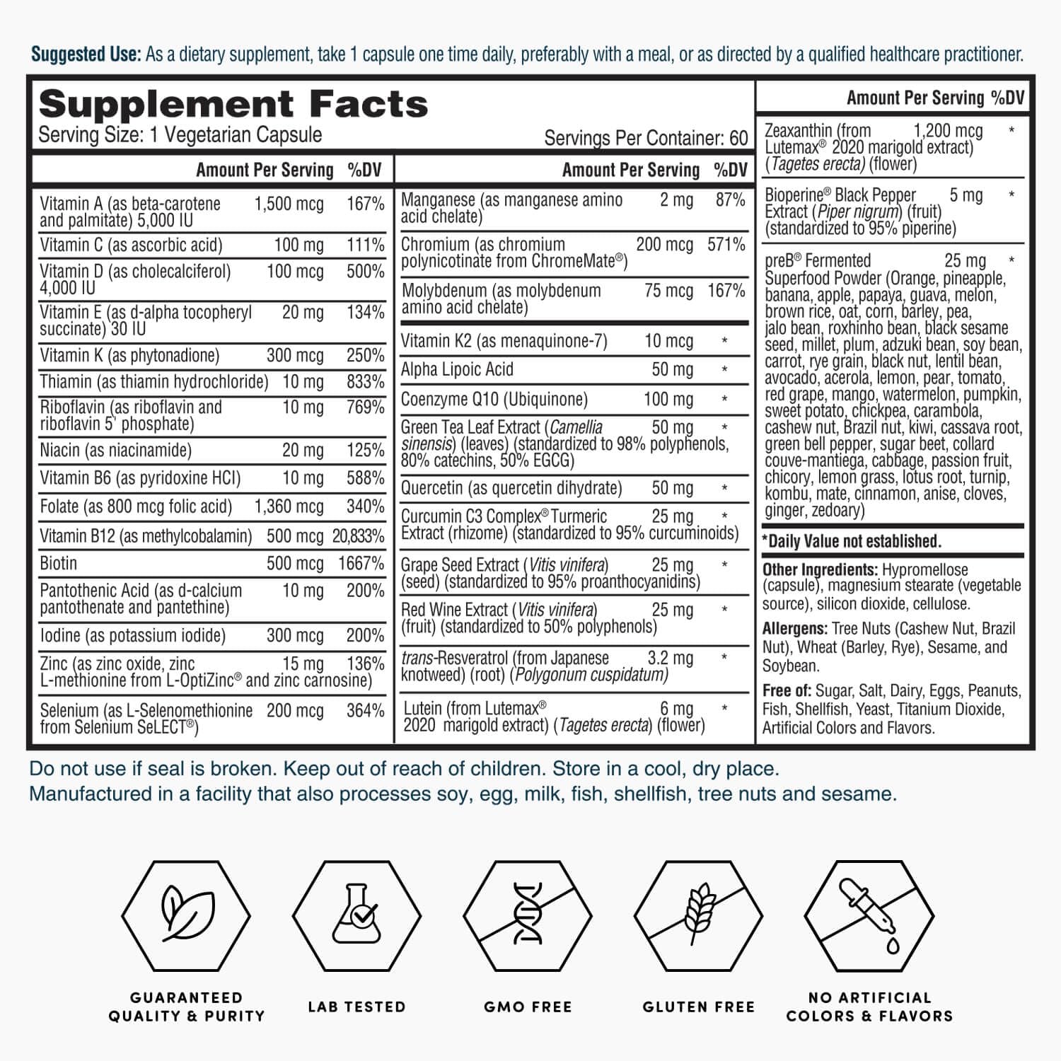 Nature's Lab Gold One Daily Multivitamin - Contains 19 Essential Vitamins & Minerals including Vitamin C, D3 & Zinc - 60 Capsules (2 Month Supply) Nature's Lab Au supplements
