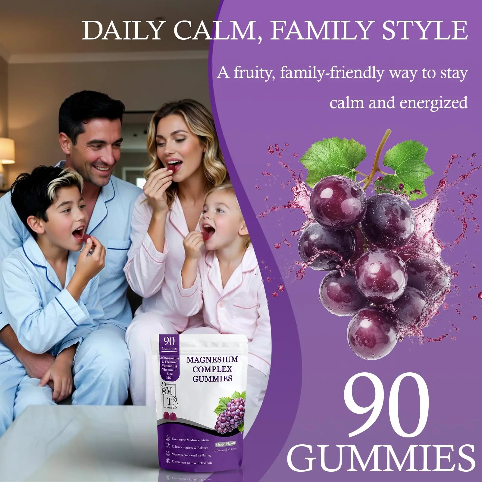 MATOP Magnesium Complex for Women Gummies - 8 in 1 Triple Magnesium Complex (Glycinate, Malate, Citrate) with L-Theanine, Ashwagandha, Vitamin D3, B6 & Zinc - Stress, Calm & Focus - 90 Vegan Gummies MATOP Au supplements