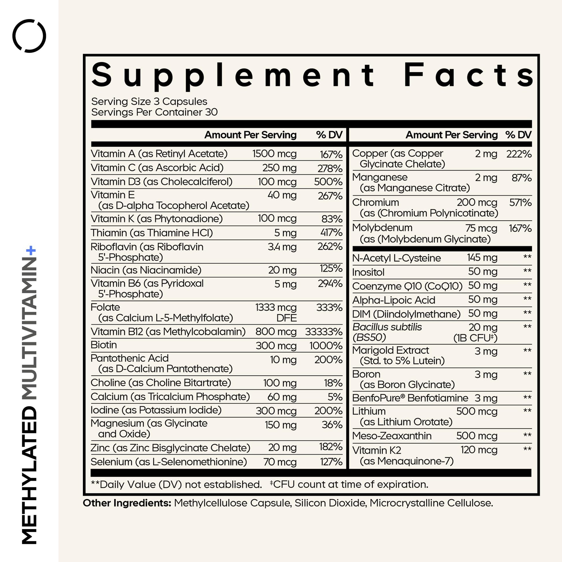 Codeage Methylated Multivitamin Supplement - B-Vitamin, Vitamins A, C, D, E, K2, B12 Methylcobalamin - L-Methylfolate - Magnesium, CoQ10, DIM, Probiotics, Benfotiamine, Lithium, Calcium - 90 Capsules Codeage Au supplements