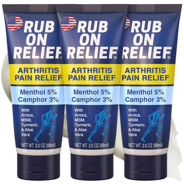 RUB ON RELIEF Arthritis Pain Relief Cream – 10-in-1 Non-Greasy Joints Pain Cream for Knees, Back, Neck, Hands, & Muscle Aches with Menthol, Camphor, Arnica, MSM & Turmeric Up to 8 Hours, 3oz (3 Pack) RUB ON RELIEF Au supplements