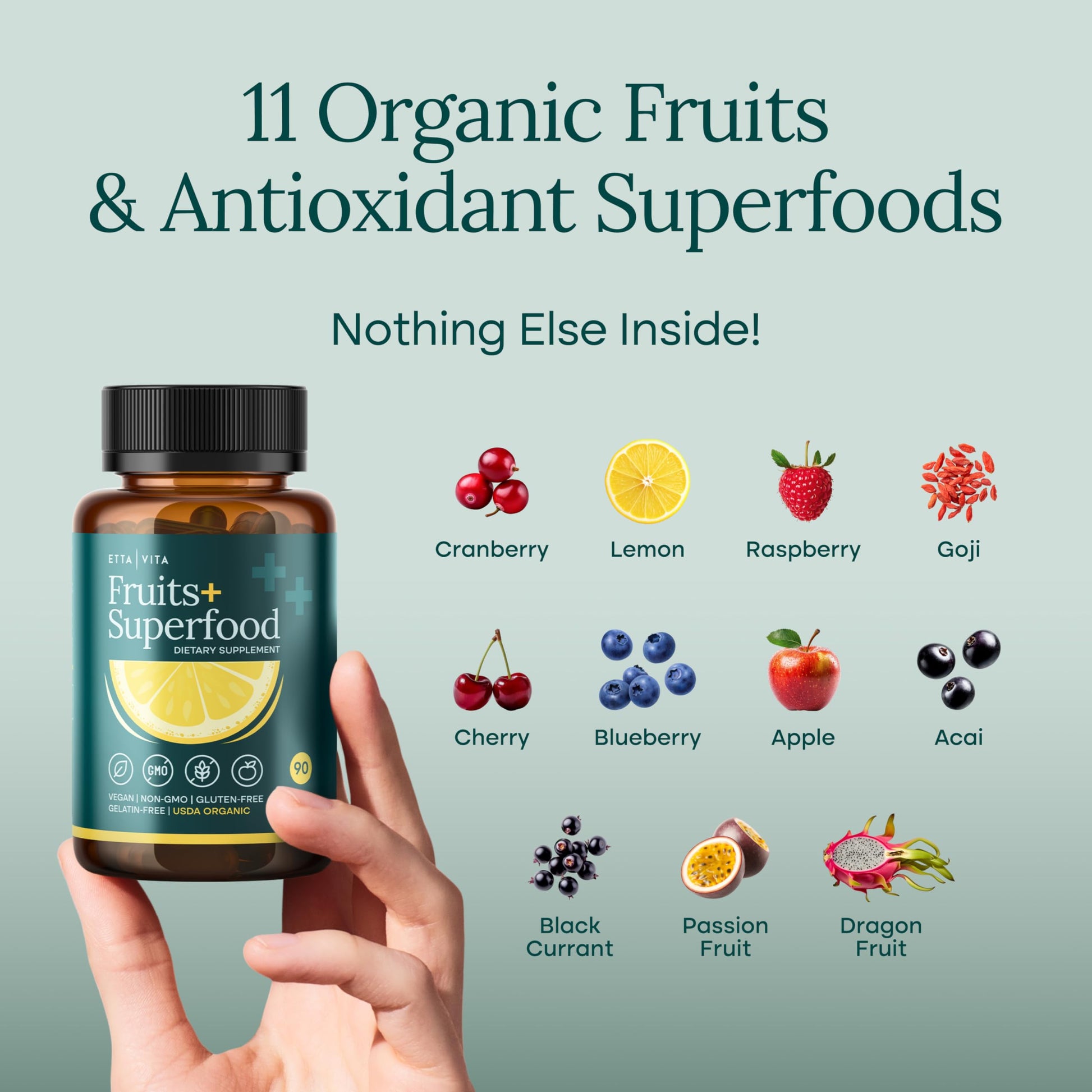 100% Organic Fruits and Veggies Supplement (USDA Organic - Made in USA) 180 Potent Fruits and Vegetable Capsules for Energy Boost & Daily Fruit and Vegetable Vitamins - Vegan, Non-GMO, Gluten-Free Etta Vita Au supplements