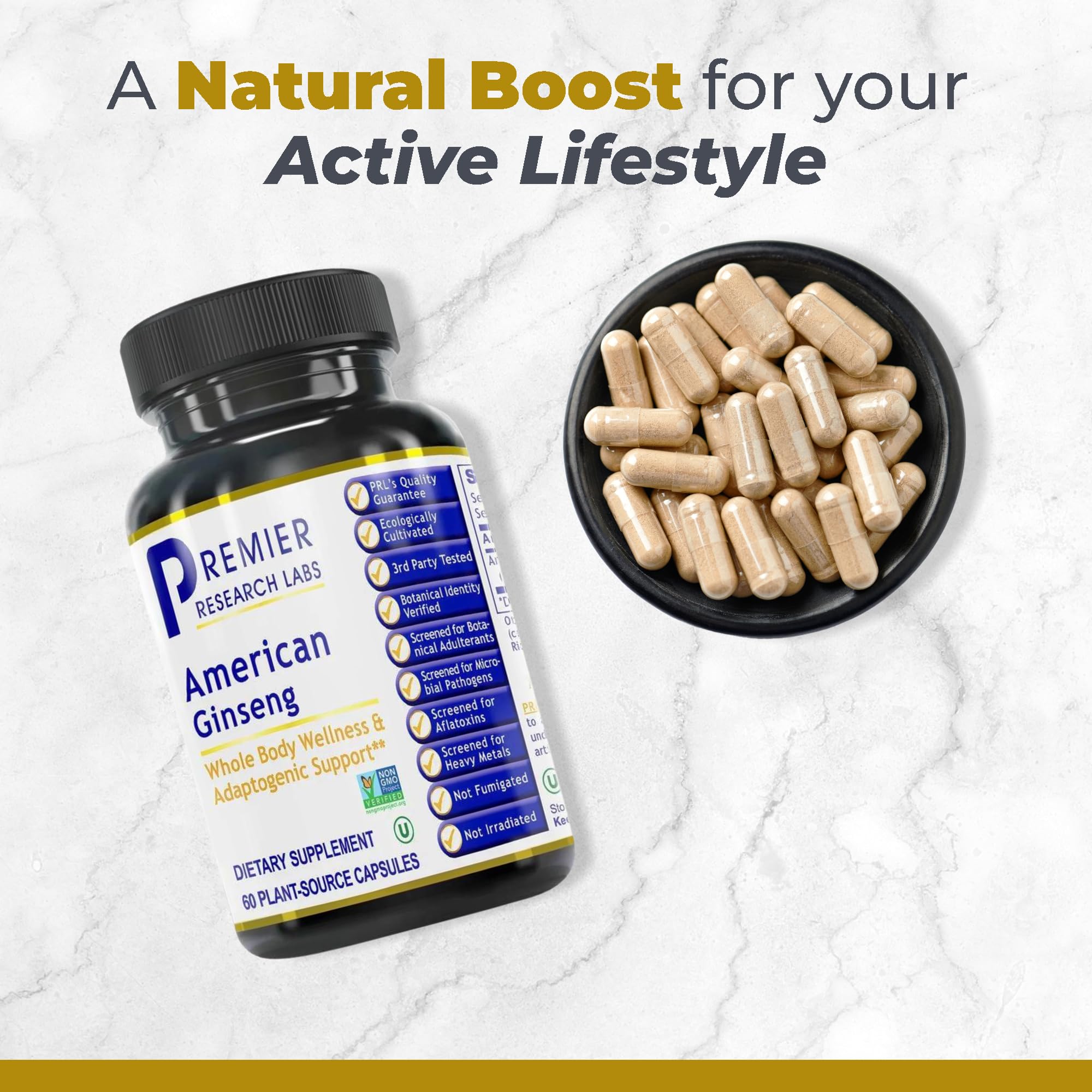 Premier Research Labs American Ginseng Supplement - American Ginseng Capsules, Herbal Ginseng Root Pills, North American Ginseng Herb Extract, Calming Energy Supplement - 60 Plant-Based Capsules Premier Research Labs Au supplements