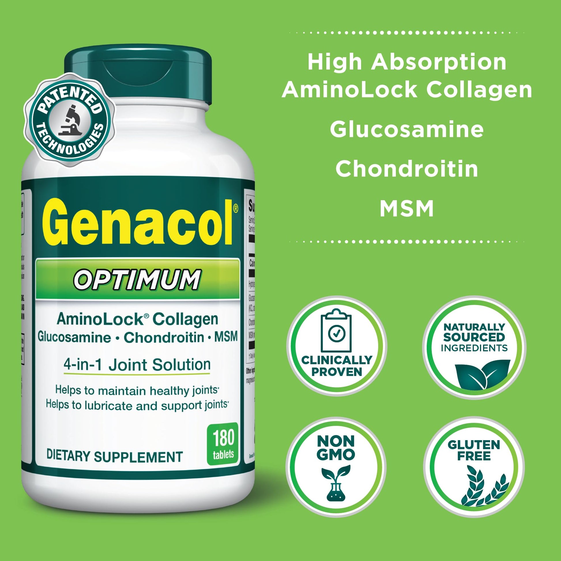 Genacol Optimum – Glucosamine, Chondroitin, MSM & Ultra-Hydrolyzed Collagen, Joint Support Tablets, 180 Count (60-Day Supply) Genacol Au supplements