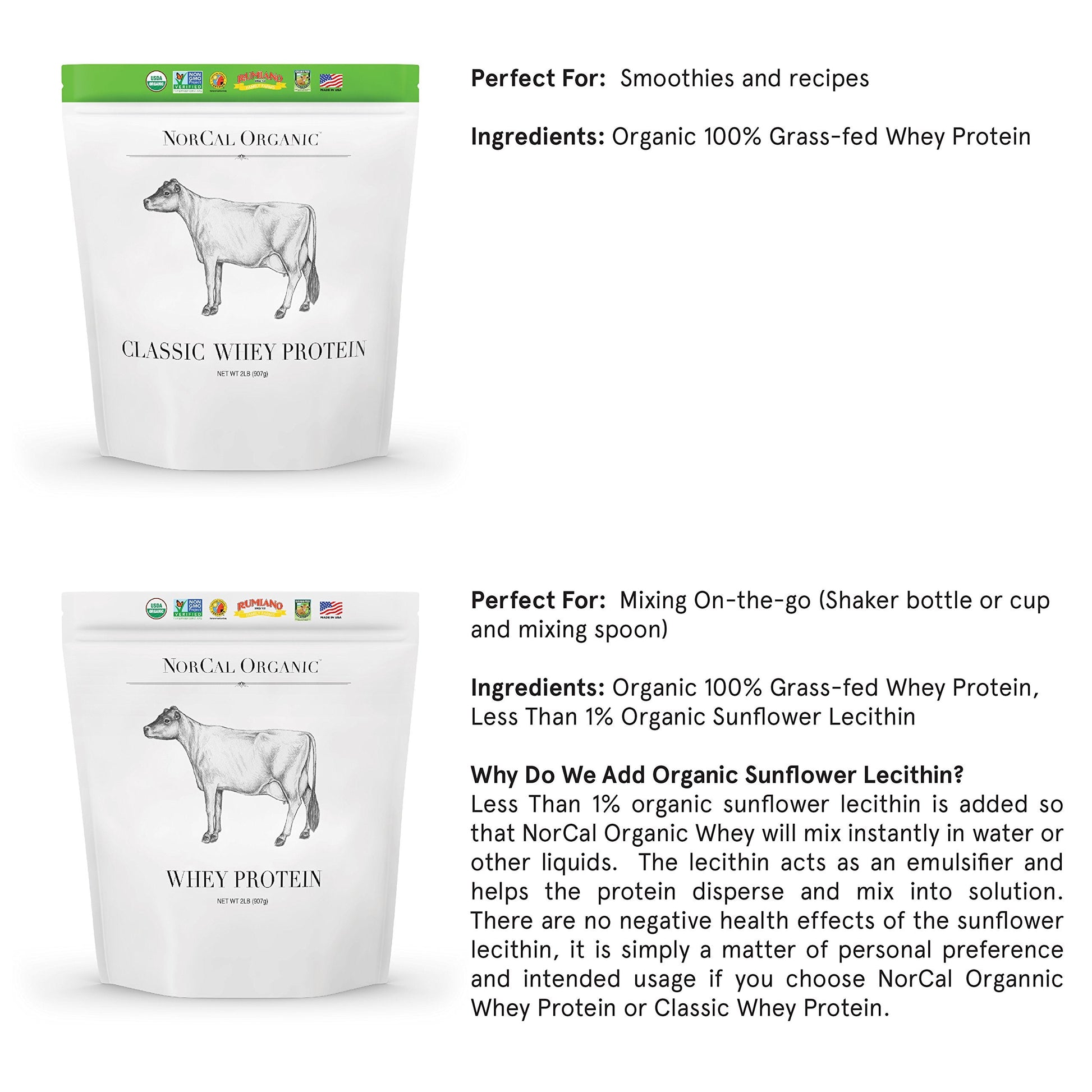 NorCal Organic Unflavored Whey Protein - 2lbs Bulk | 100% Grass-Fed, USDA Certified NorCal Organic Au supplements