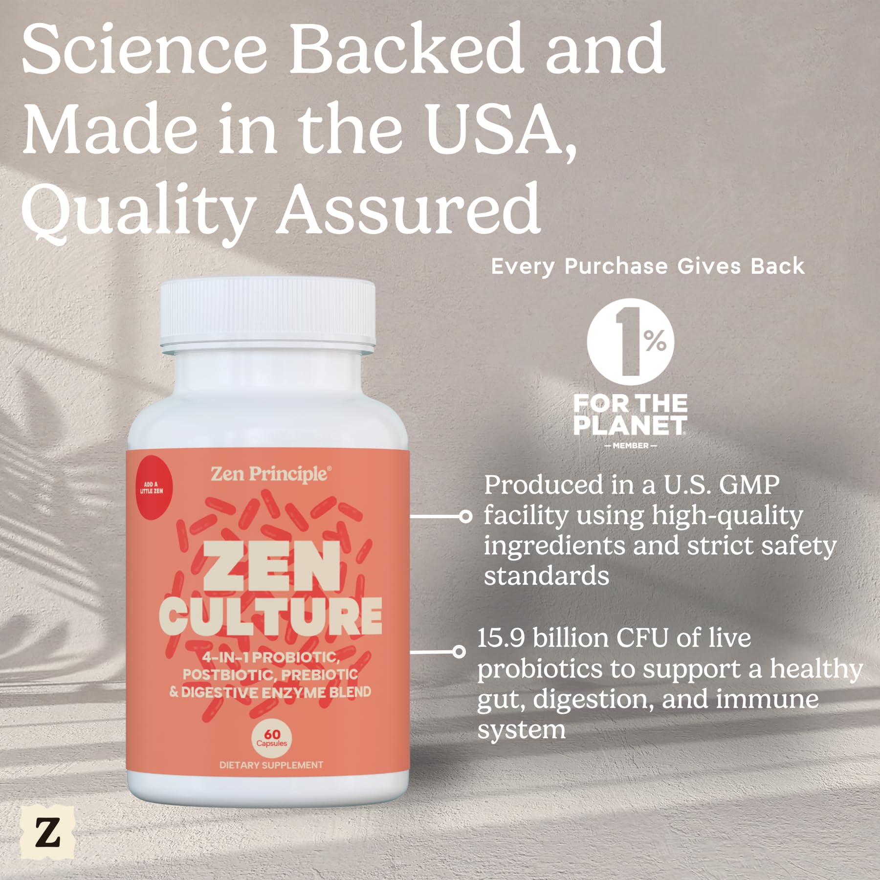 Zen Principle Zenculture™ – 4-in-1 Synbiotic Supplement (Probiotic + Prebiotic + Postbiotic + Digestive Enzymes) with CoreBiome®. Anti Bloating, Immune & Brain-Gut Health. 60 Capsules Zen Principle Au supplements