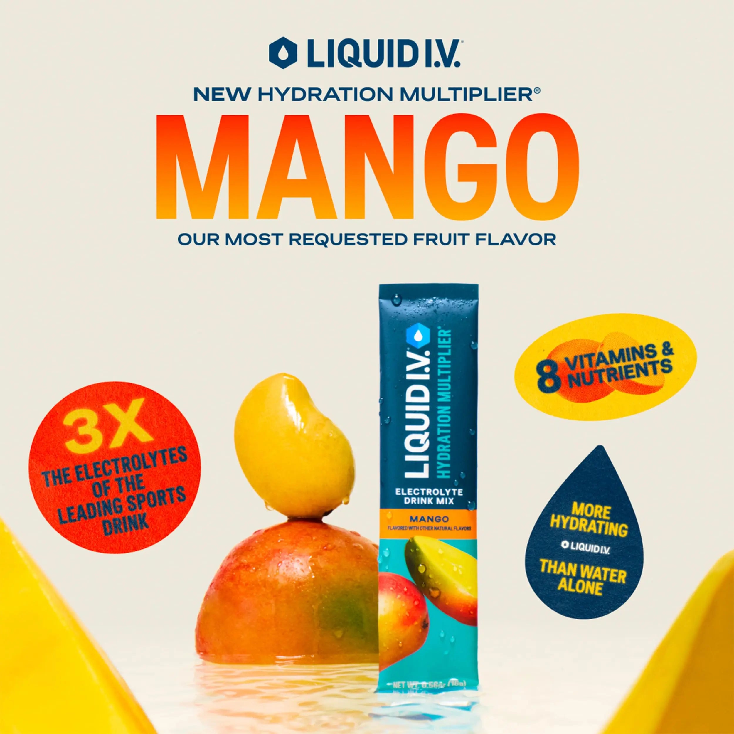 Liquid I.V.® Hydration Multiplier - Mango | Electrolyte Powder Drink Mix | 3 Pack (48 Servings) Liquid I.V. Au supplements