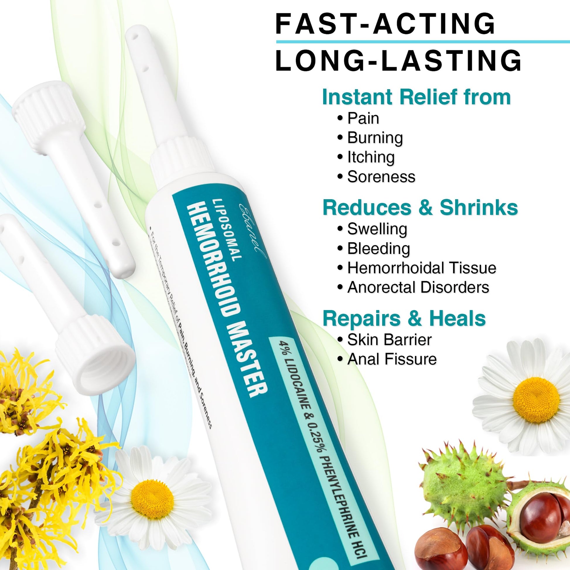Ebanel 4% Lidocaine Hemorrhoid Treatment Ointment with Phenylephrine, Witch Hazel, Vitamin B6, Zinc Oxide, Frankincense, External and Internal Hemorrhoids Treatment Burn Itch Pain Relief Anal Cream Ebanel Au supplements