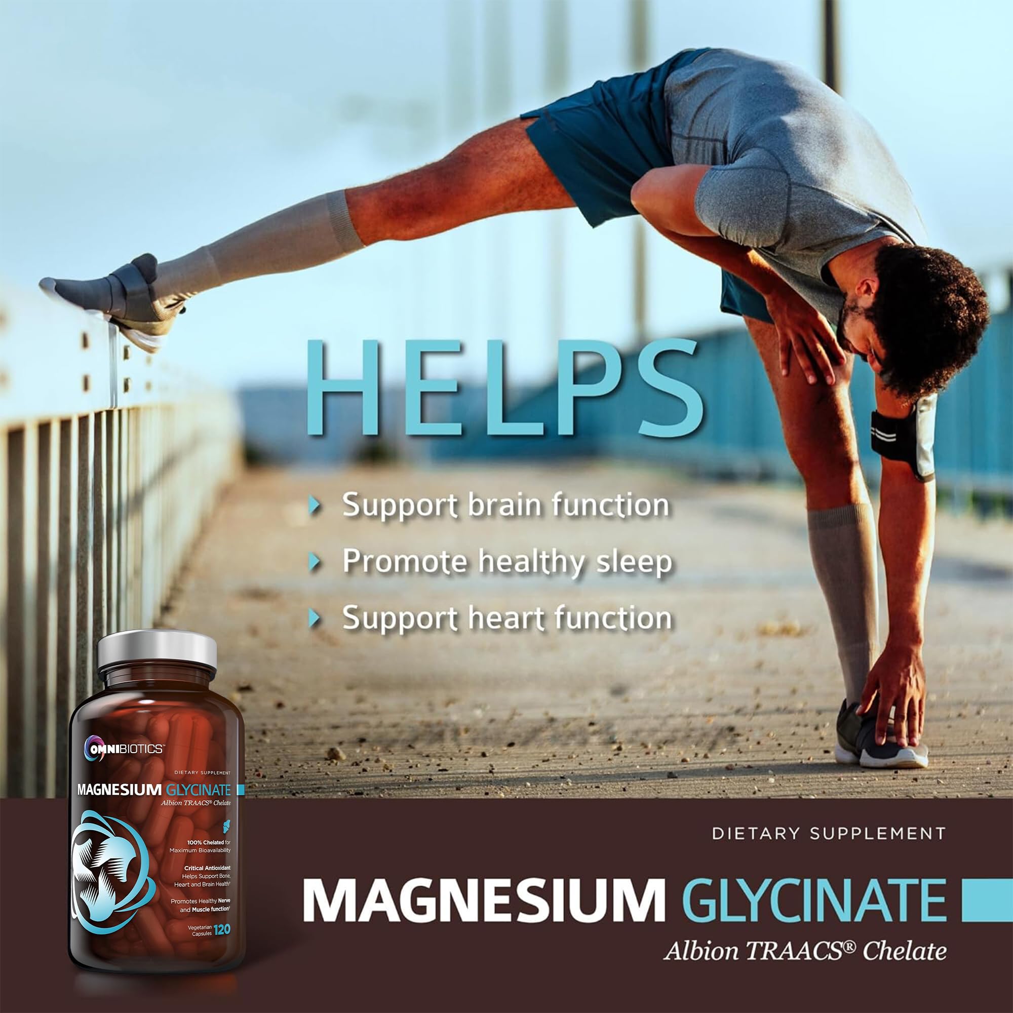 OmniBiotics Magnesium Glycinate Supplement – with 100% Pure Albion TRAACS Bisglycinate Chelate for Sleep, Muscle, Nerve & Heart Health – 120 Vegan Capsules OmniBiotics Au supplements