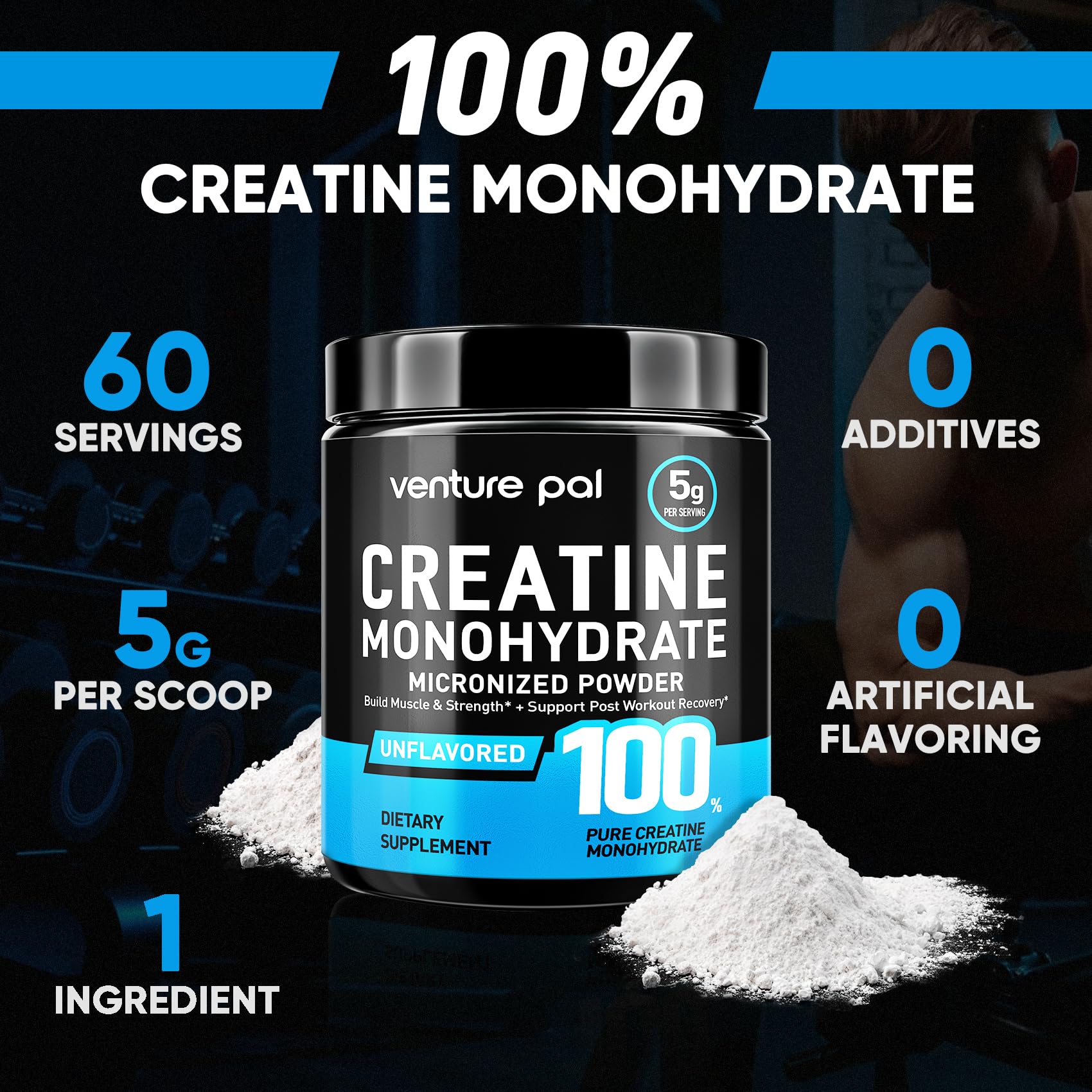Venture Pal 100% Pure Micronized Creatine Monohydrate Powder, Unflavored Creatine for Women & Men, Vegan, Keto, Gluten Free, 5 g (5000mg) per Serving, Creatina Monohidratada en Polvo Venture Pal Au supplements