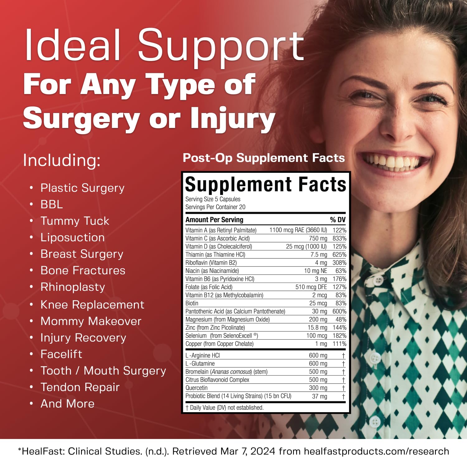 HealFast Complete Surgery & Injury Recovery Supplement: for Wound, Scar Treatment & Bruising w/Vitamins, Bromelain, Quercetin & Probiotics (Pre+Post Op) HealFast Au supplements