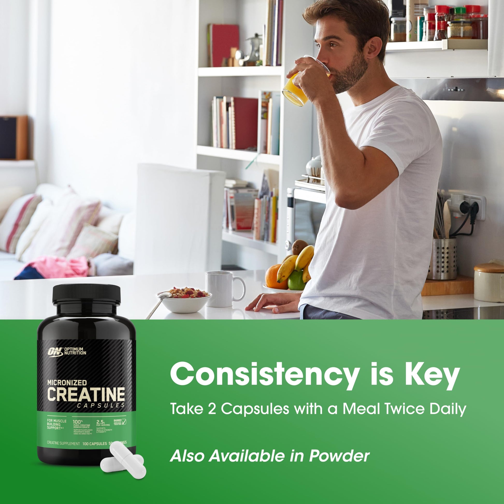 Optimum Nutrition Micronized Creatine Monohydrate Capsules, Keto Friendly, 2500mg, 100 Capsules Optimum NutritionUS supplements