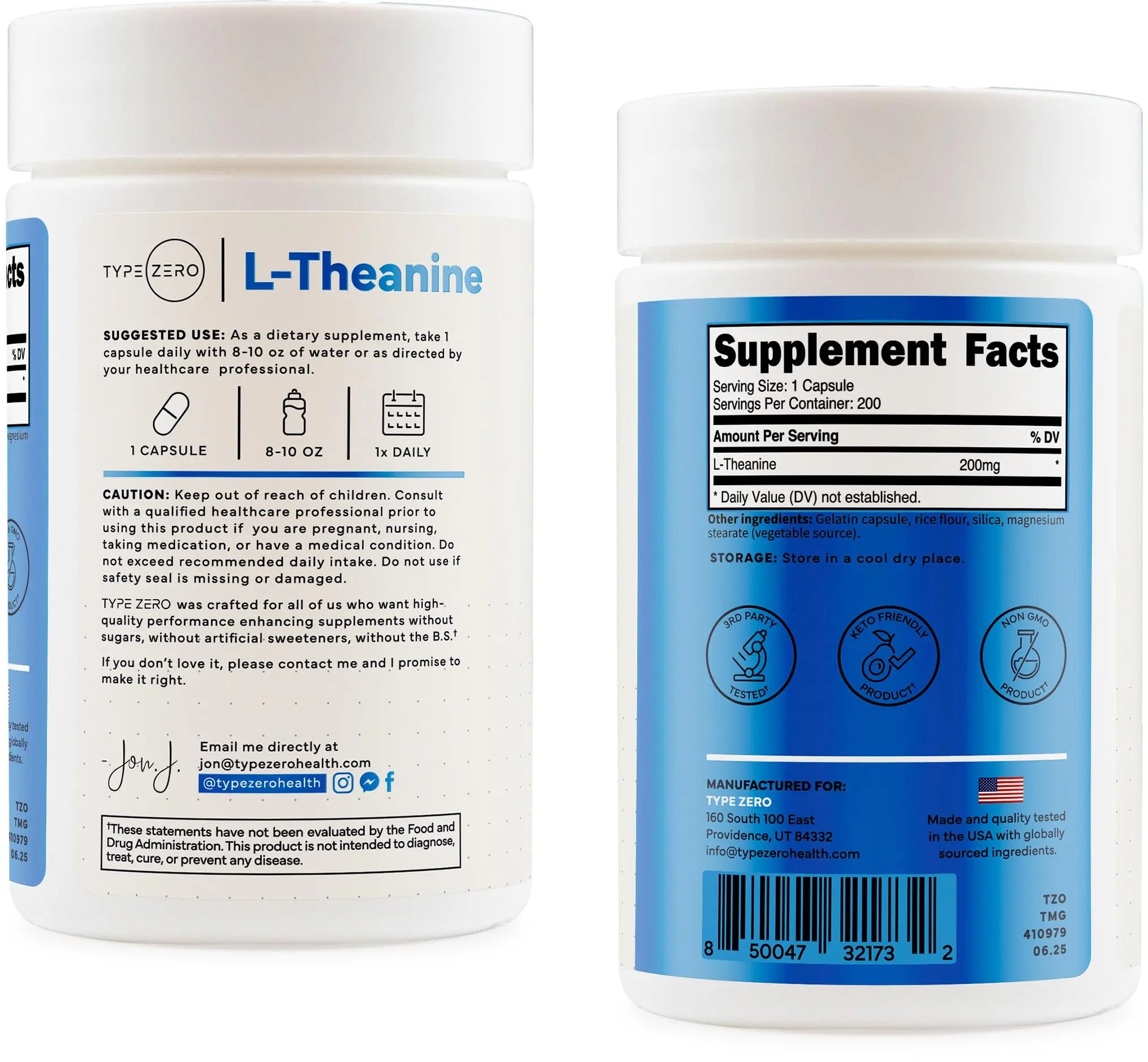 Type Zero L-Theanine (200mg) 200 Capsules - Clean L-Theanine Supplement, Keto, GMO-Free Type Zero Au supplements