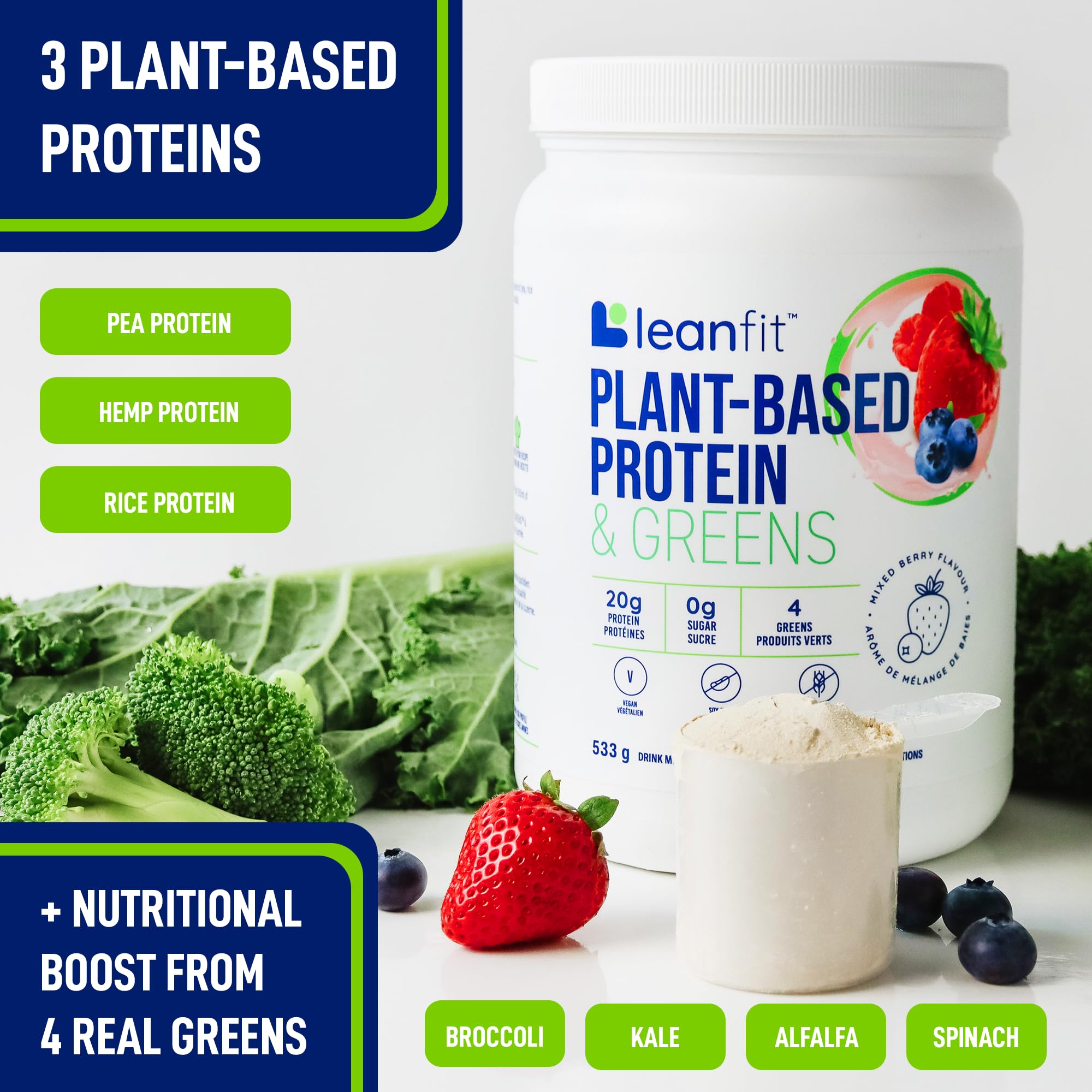 LeanFit Plant-Based Protein & Greens, Natural Berry, 20g Protein, 19 Servings, 1.25 Pound LeanFit Au supplements
