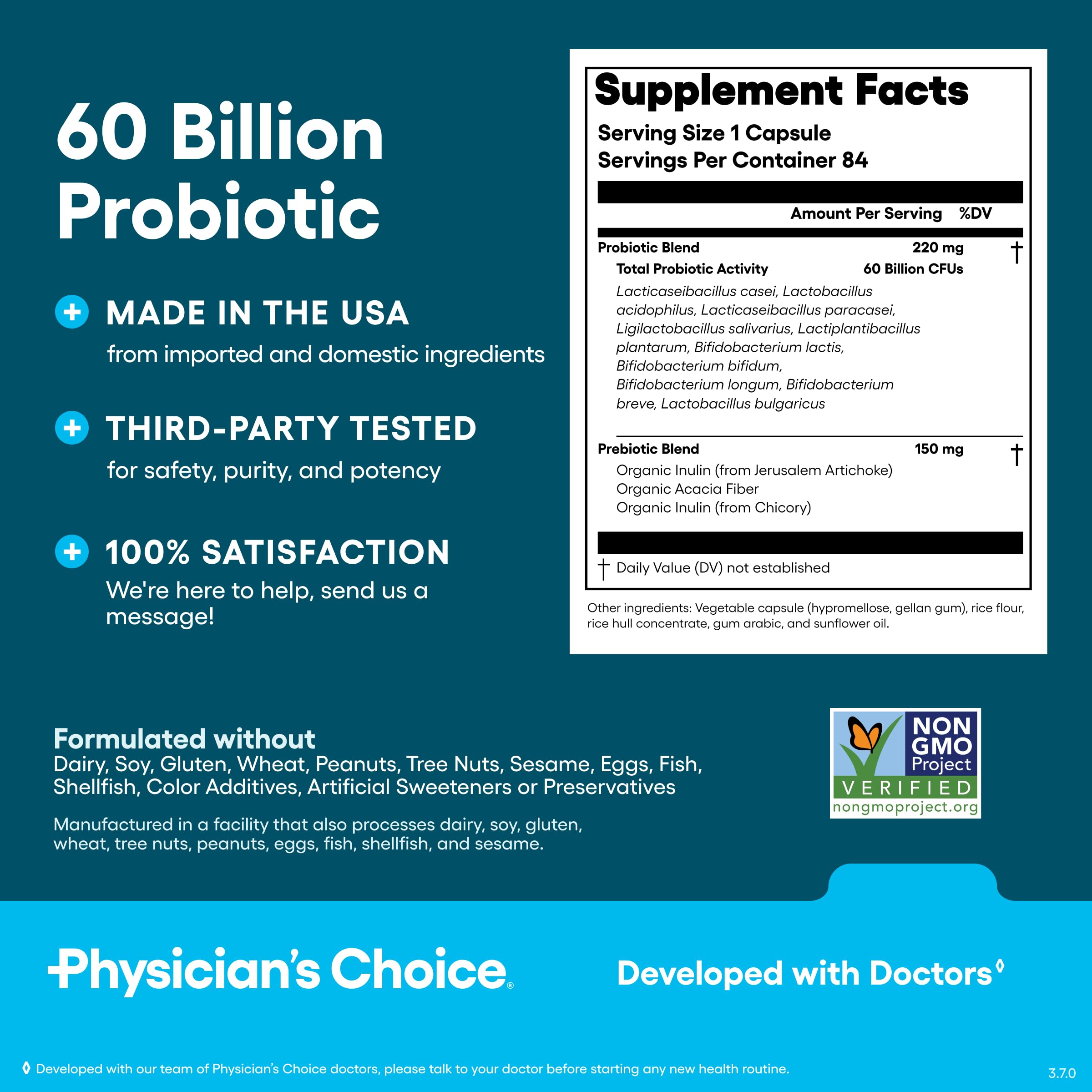 Physician's CHOICE Probiotics 60 Billion CFU - 10 Strains + Organic Prebiotics - Immune, Digestive & Gut Health - Supports Occasional Constipation, Diarrhea, Gas & Bloating - for Women & Men - 84ct Physician's CHOICE Au supplements