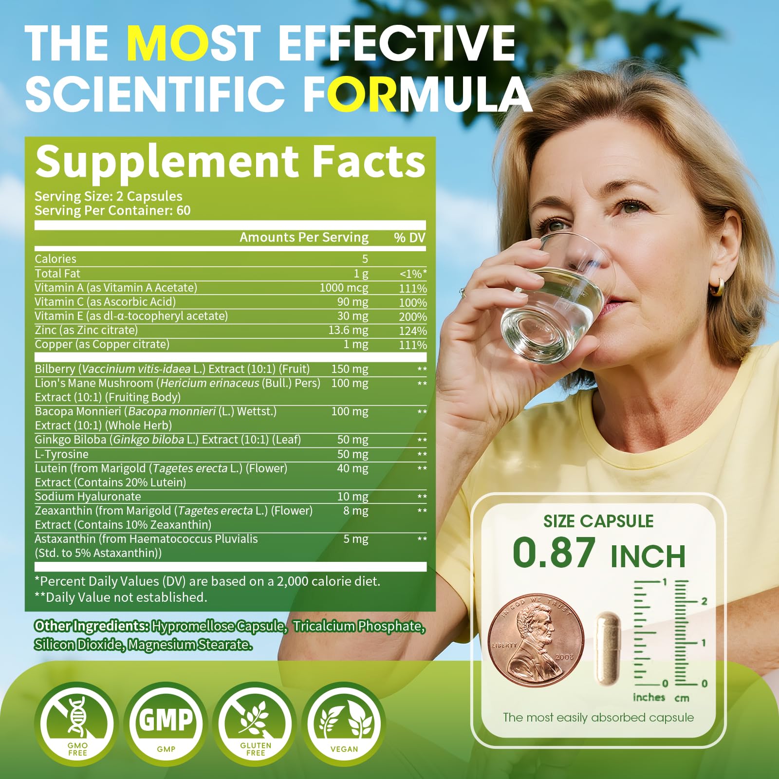 Eye + Brain Supplements for Memory and Focus, Lutein 40mg, Zeaxanthin, Astaxanthin, Bilberry, Lion’s Mane, Bacopa Monnieri, Ginkgo Biloba, 14 in 1 Eye Vitamins for Adults & Seniors 120 Capsules Alliwise Au supplements