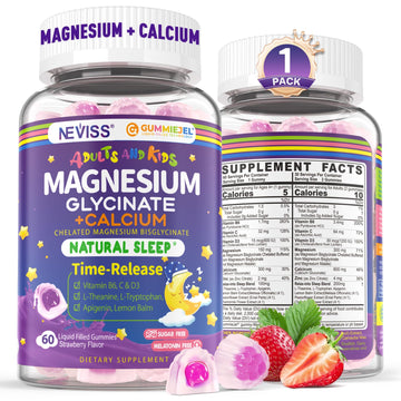 Neviss Magnesium Glycinate + Calcium Filled Gummies for Adults and Kids 4+, Kids Sleep Gummies Melatonin Free, Sugar Free Magnesium Supplement with B6 D3, L-Theanine for Zzz & Relax, Brain,Bone,Muscle NEVISS Au supplements