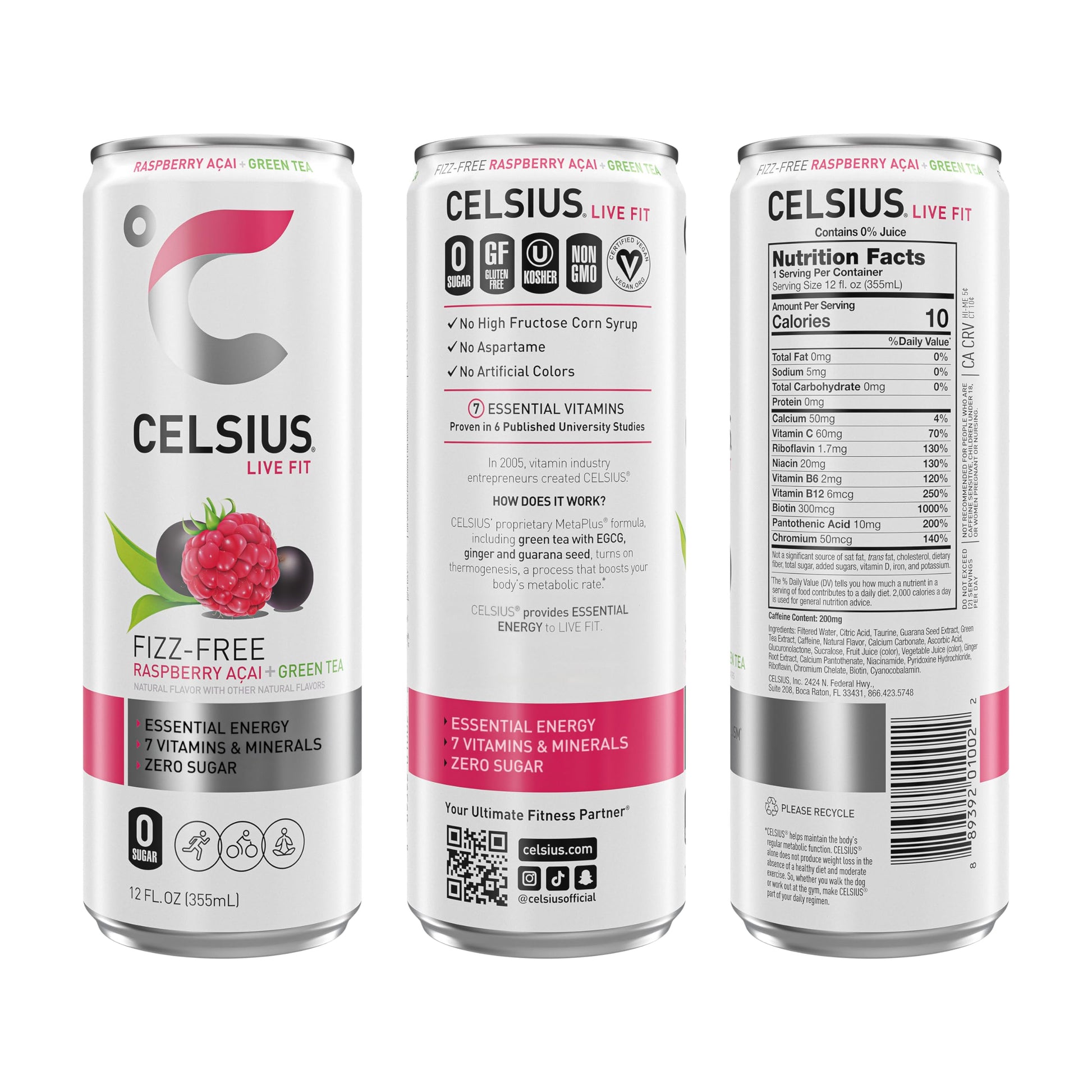 CELSIUS Raspberry Acai Green Tea, Functional Essential Energy Drink 12 Fl Oz (Pack of 12) Packaging may vary CELSIUS Au supplements
