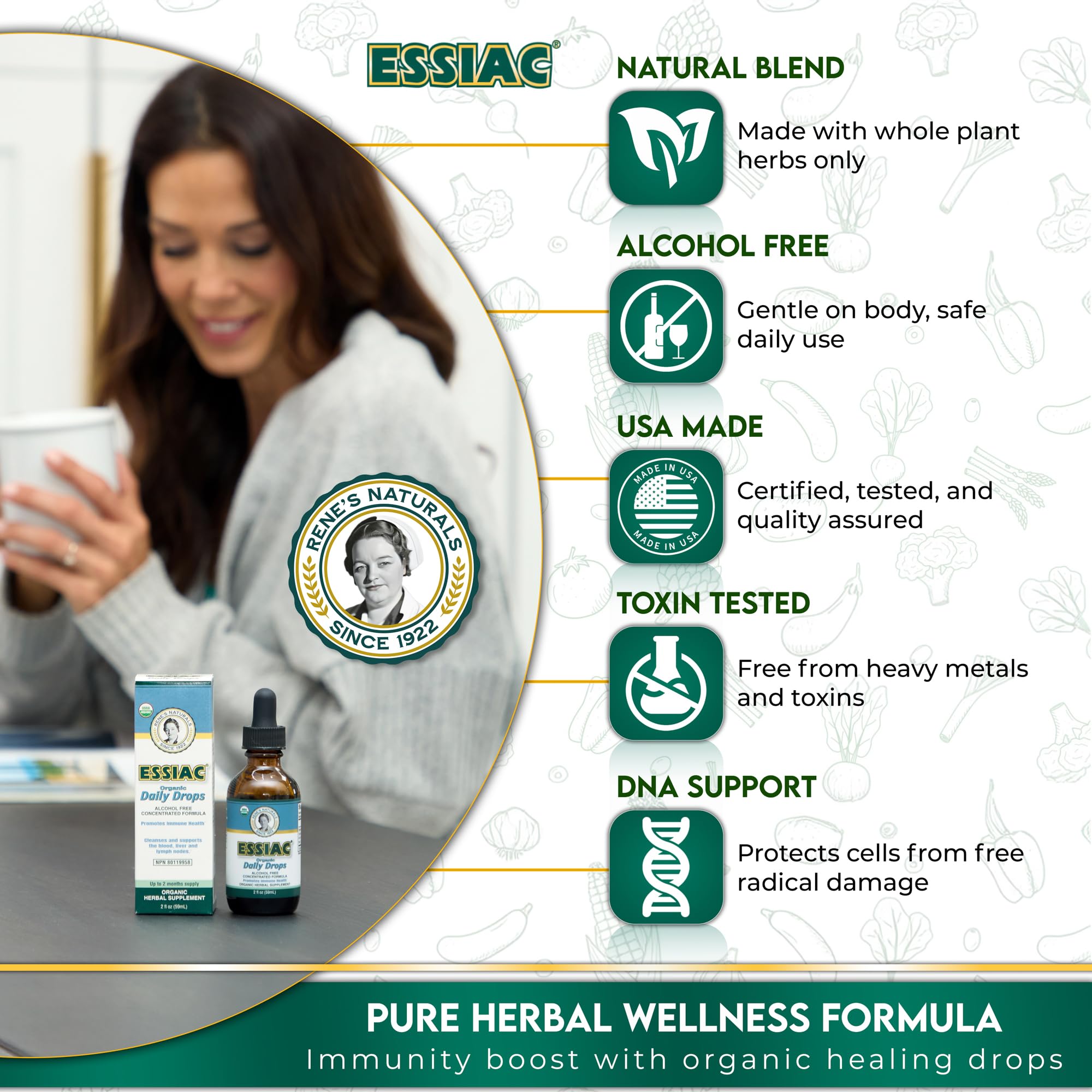 Essiac Original Tea USDA Organic Daily Drops for Enhanced Lymphatic Drainage and Immune Support | Alcohol Free Concentrated Formula | 2oz (59ml) Essiac Au supplements