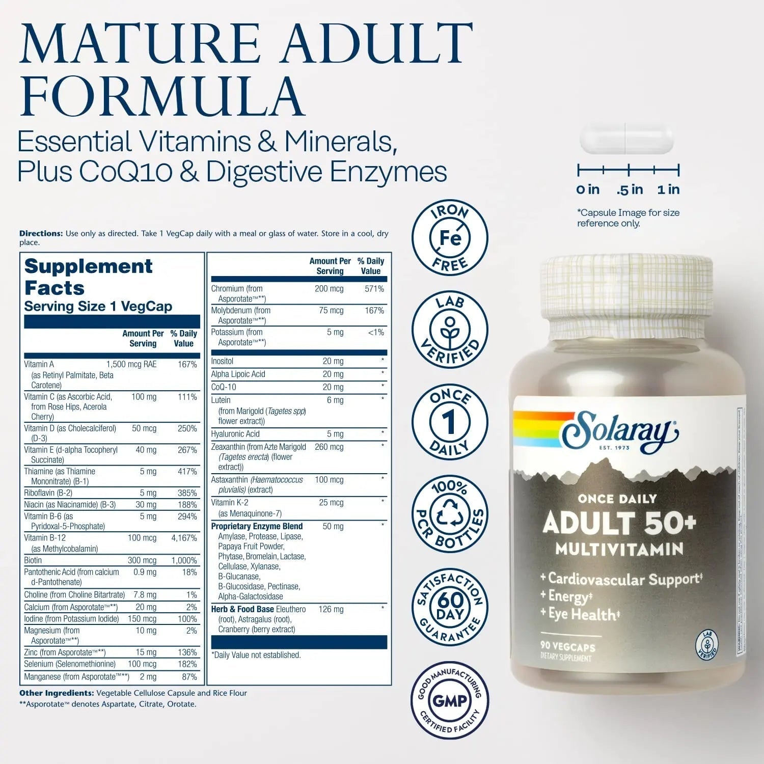 Solaray Once Daily Adult 50+ Complete Multivitamin for Women & Men, Essential Vitamins & Chelated Minerals for Healthy Energy, Heart, Brain & Immune Support SOLARAY Au supplements