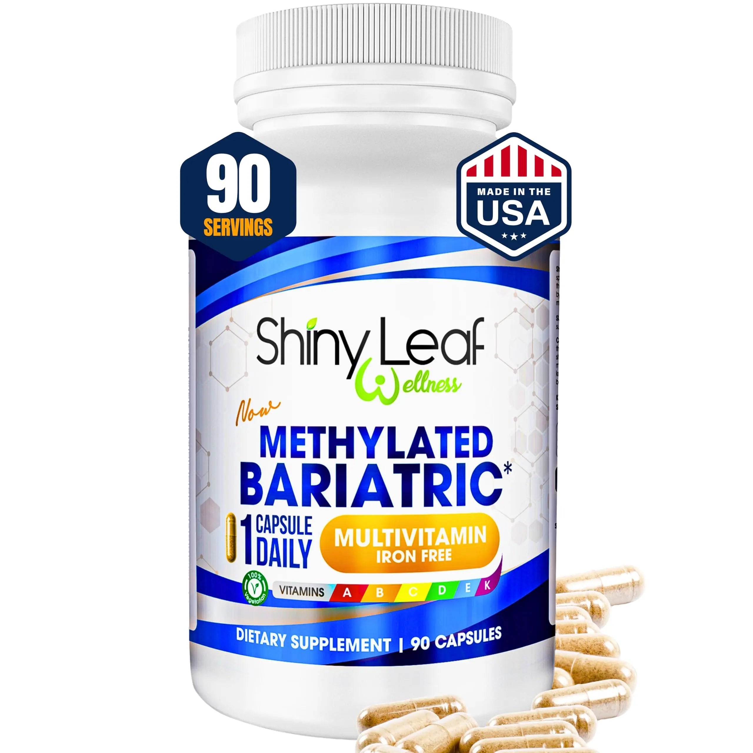 Shiny Leaf Methylated Bariatric Multivitamin Without Iron – Vitamins for Gastric Bypass & Sleeve, 1 Daily Capsule W Methylated Folate, B12, A, C, D, K Shiny Leaf Au supplements