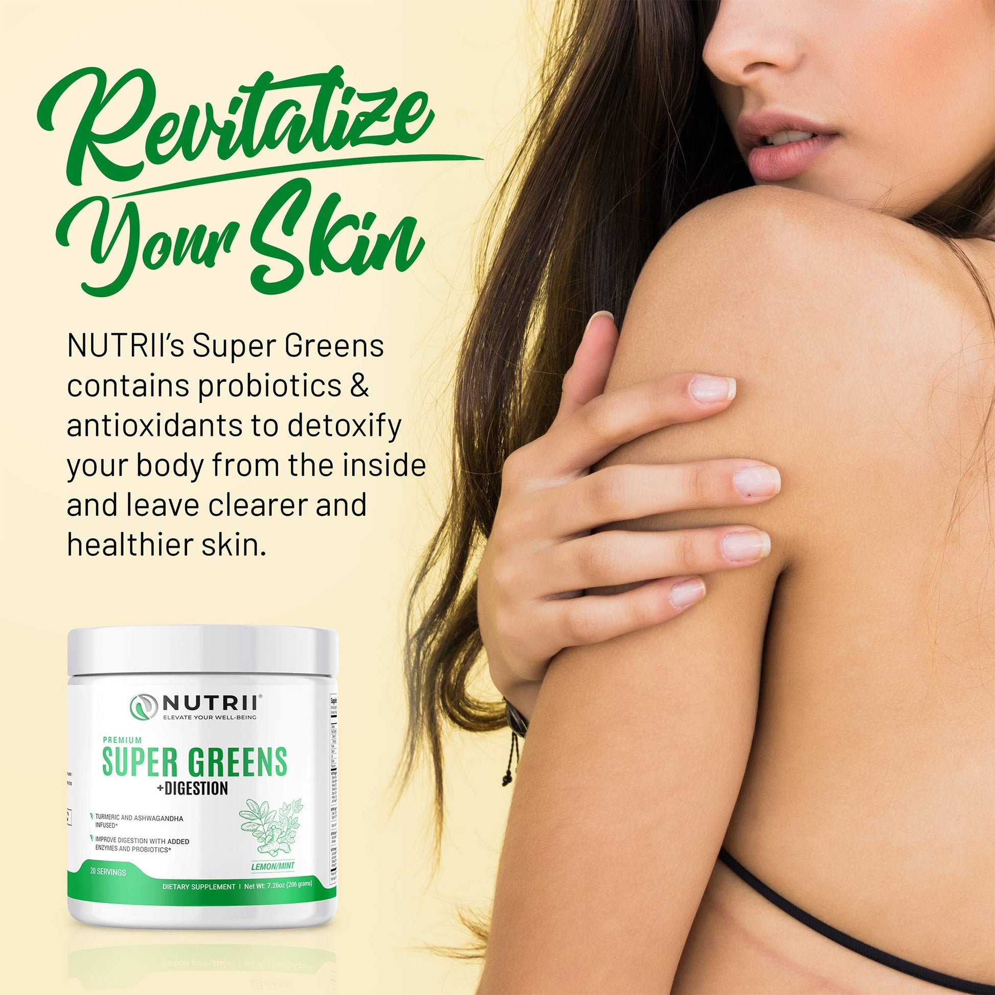 Nutrii Organic Green Immunity Superfood Powder - Soothes Digestion, Boosts Healthy Vitality and Energy. Fast Acting Formula with Probiotics, Enzymes, Turmeric and Ashwagandha (30 Servings Lemon-Mint) Nutrii Au supplements