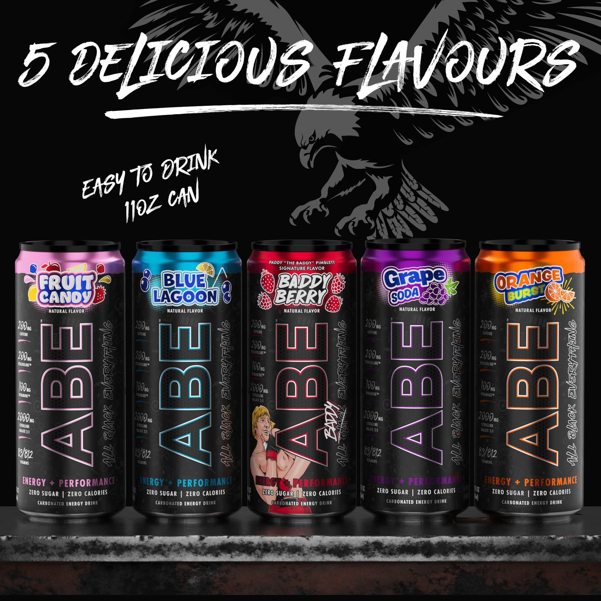 ABE Energy + Performance Sugar Free Energy Drink - All Black Everything Drink With Caffeine ABE all black everything Au supplements