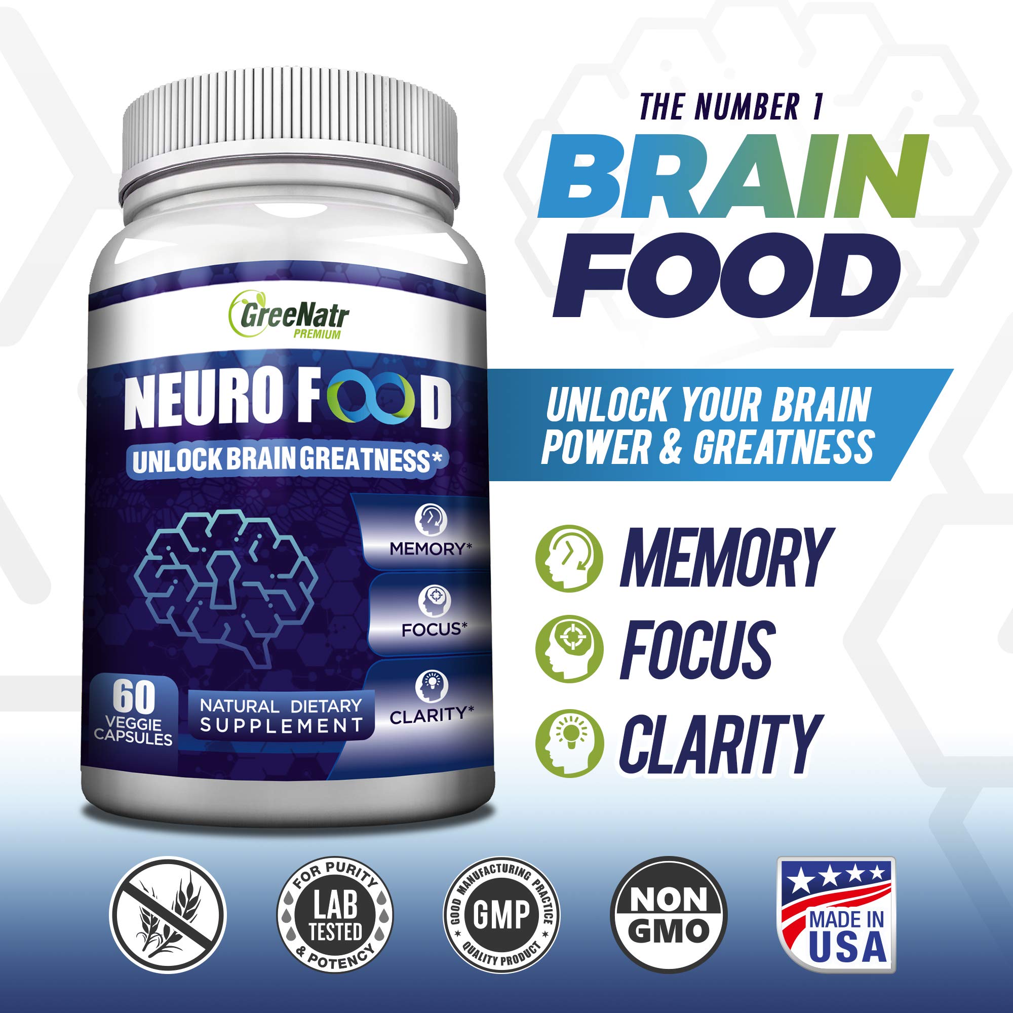 GreeNatr Brain Supplement with B12 Vitamin for Enhanced Memory, Energy, Focus, and Clarity GreeNatr Au supplements