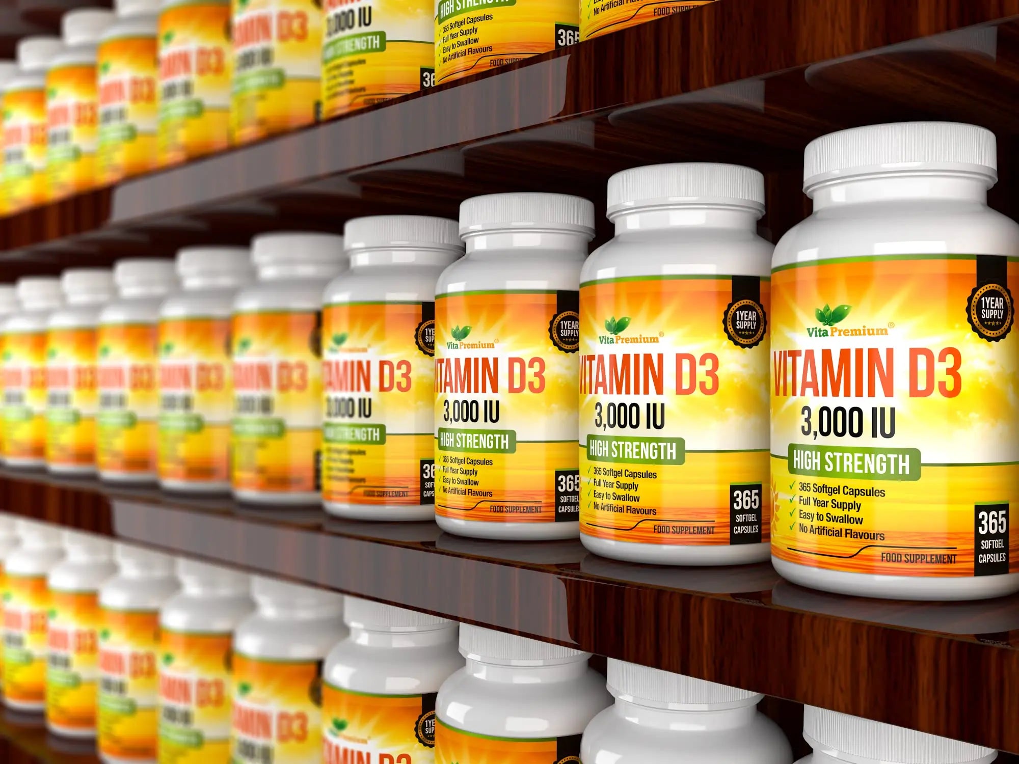 Vitamin D 3,000 IU, High Strength Vitamin D3 Supplement, 365 Easy to Swallow Softgels Vita Premium Au supplements