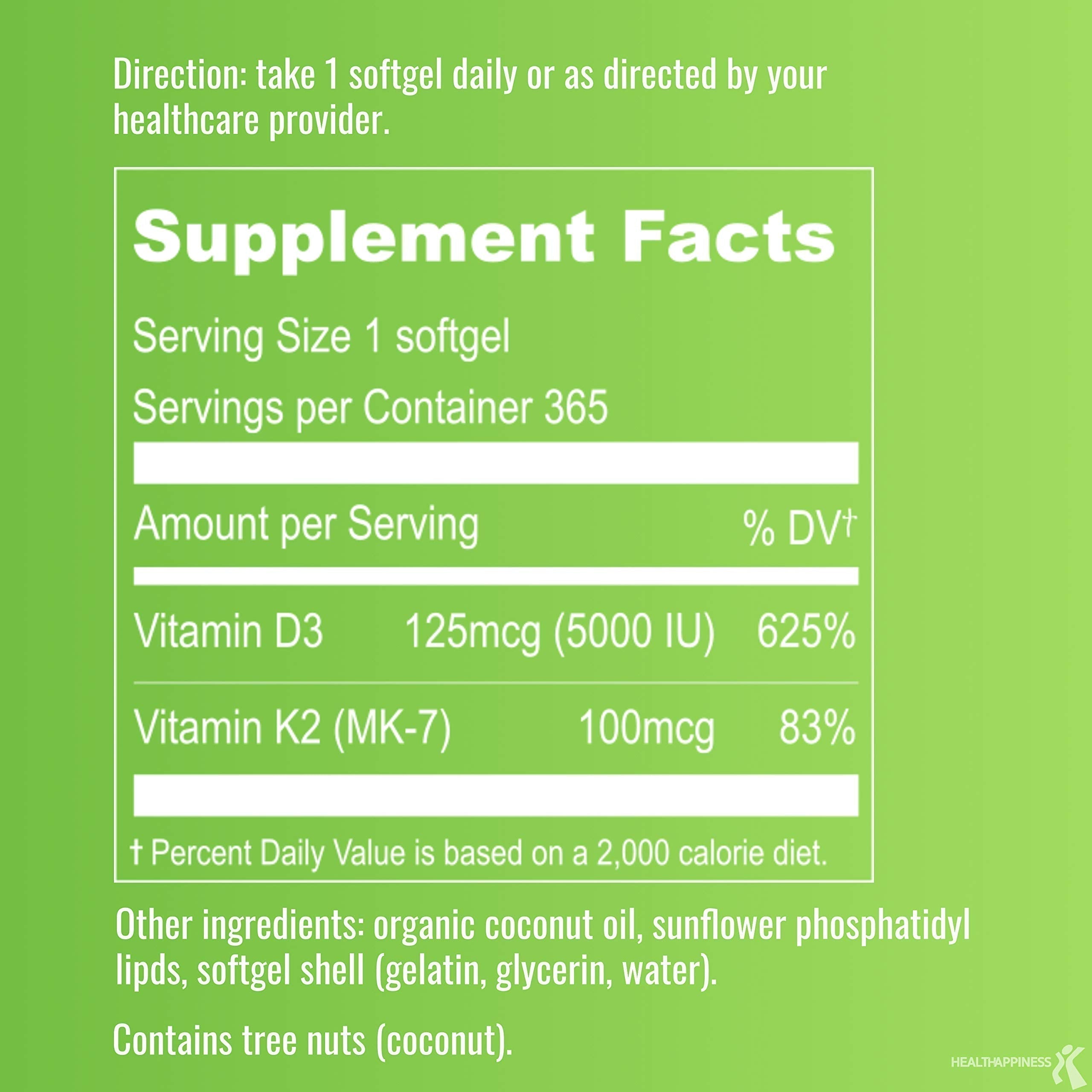 UpNourish Liposomal D3 K2 MK-7 – 365 Mini softgels with Organic Coconut Oil - 5000 IU 125 mcg Vitamin D3 and 100 mcg Vitamin k2 for Optimal Bone and Immune Health UpNourish Au supplements
