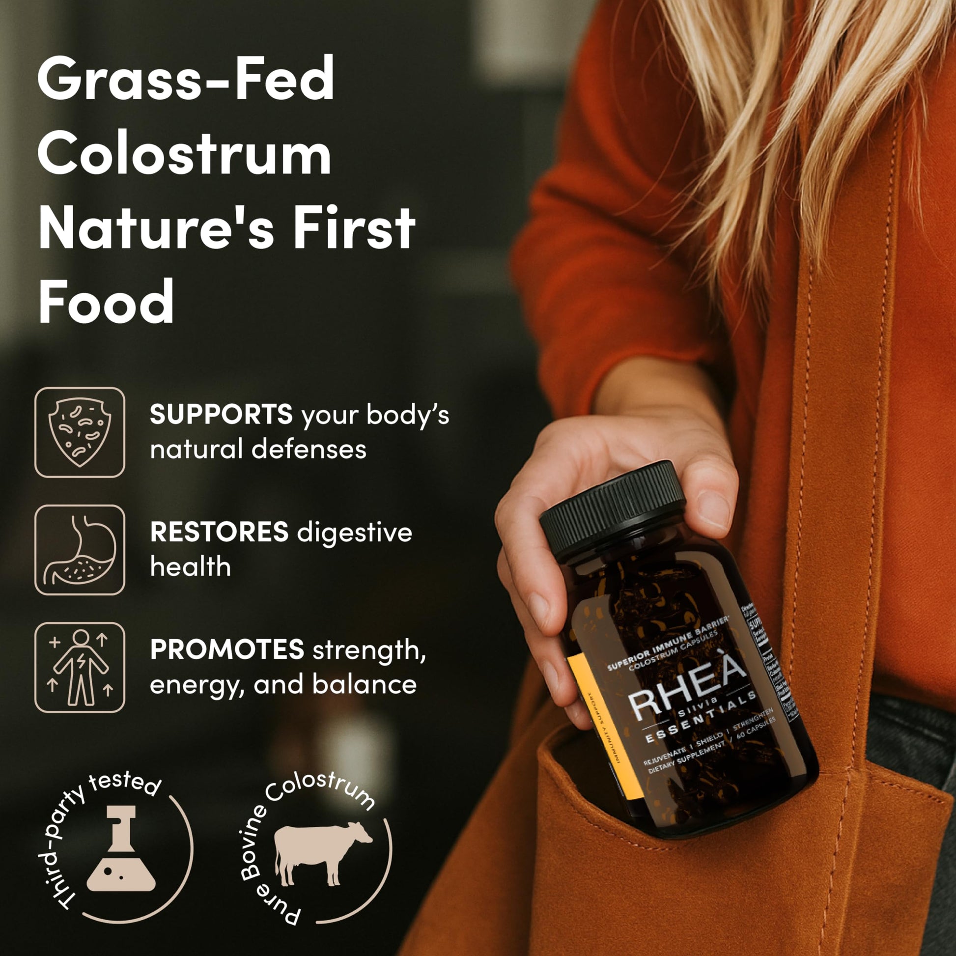 Rhea Bovine Colostrum Supplement for Women, Colostrum Capsules for Gut Health, Digestion, Bloating, Beauty, Immune Support, Bovine Colostrum for Humans, Colostrum Pills (60caps) RHEASILVIA Au supplements