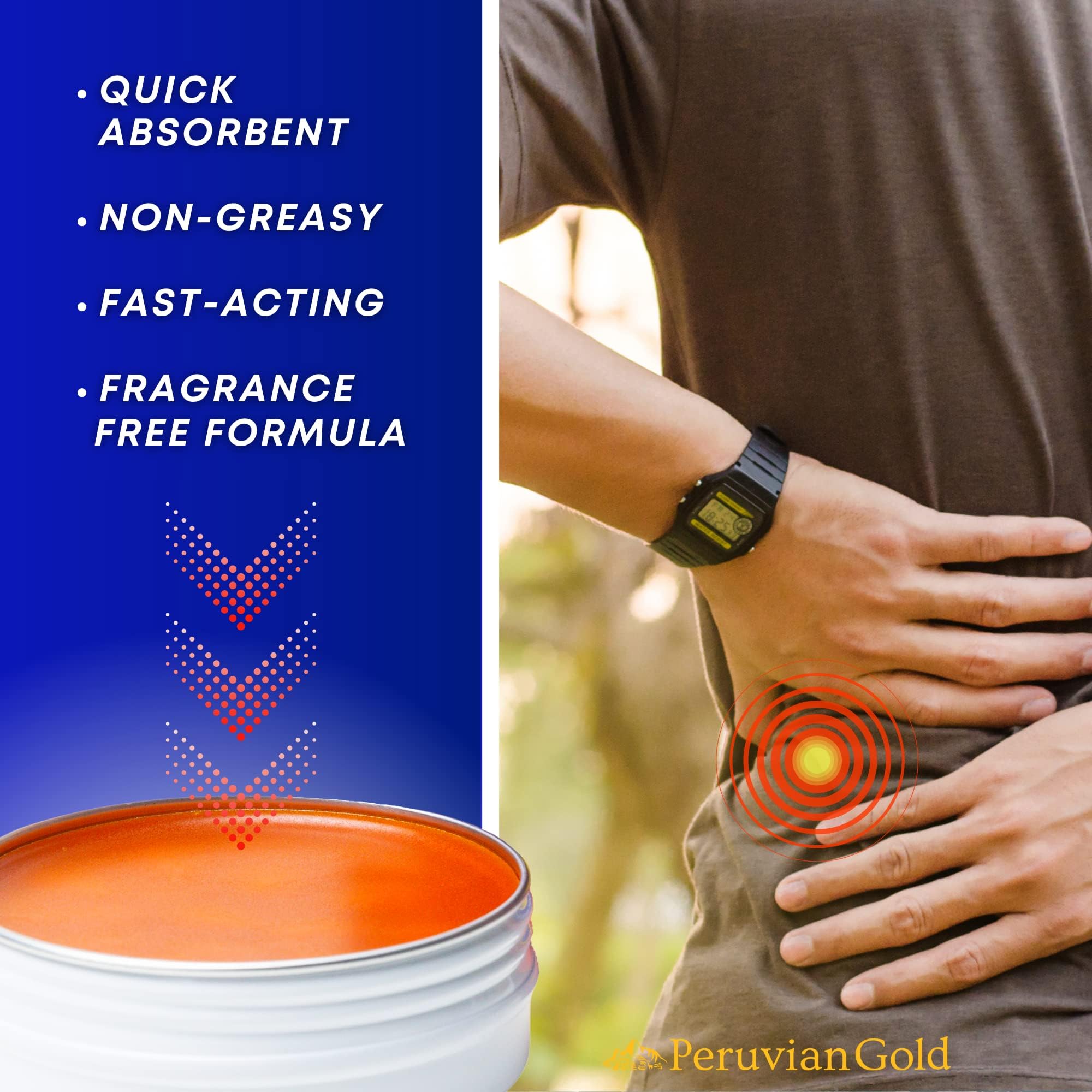 Sore Muscle Balm - Peruvian Gold Intense Heat Therapy Muscle Rub. 500K Scoville Heat Units Melts Away Sore, Painful Muscles. 2oz Peruvian Gold Au supplements
