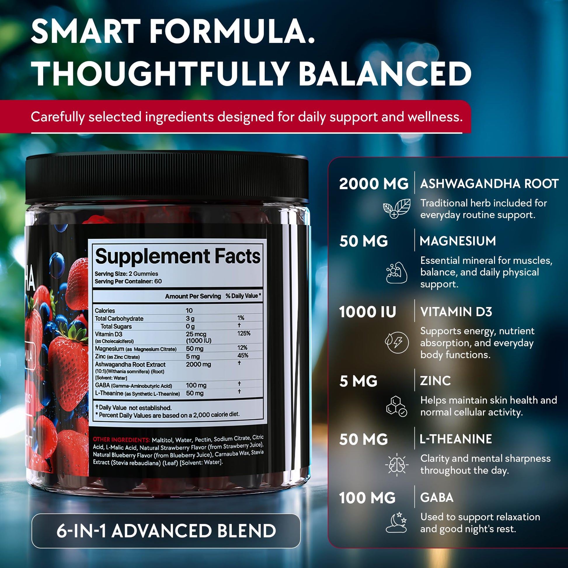 Ashwagandha Gummies – 120 Count - 2000 MG Ashwagandha Supplements with L-Theanine, GABA, Magnesium, Zinc & Vitamin D3 – Sugar-Free, Vegan, Non-GMO–Natural Support for Balance YOLOBALANCE Au supplements