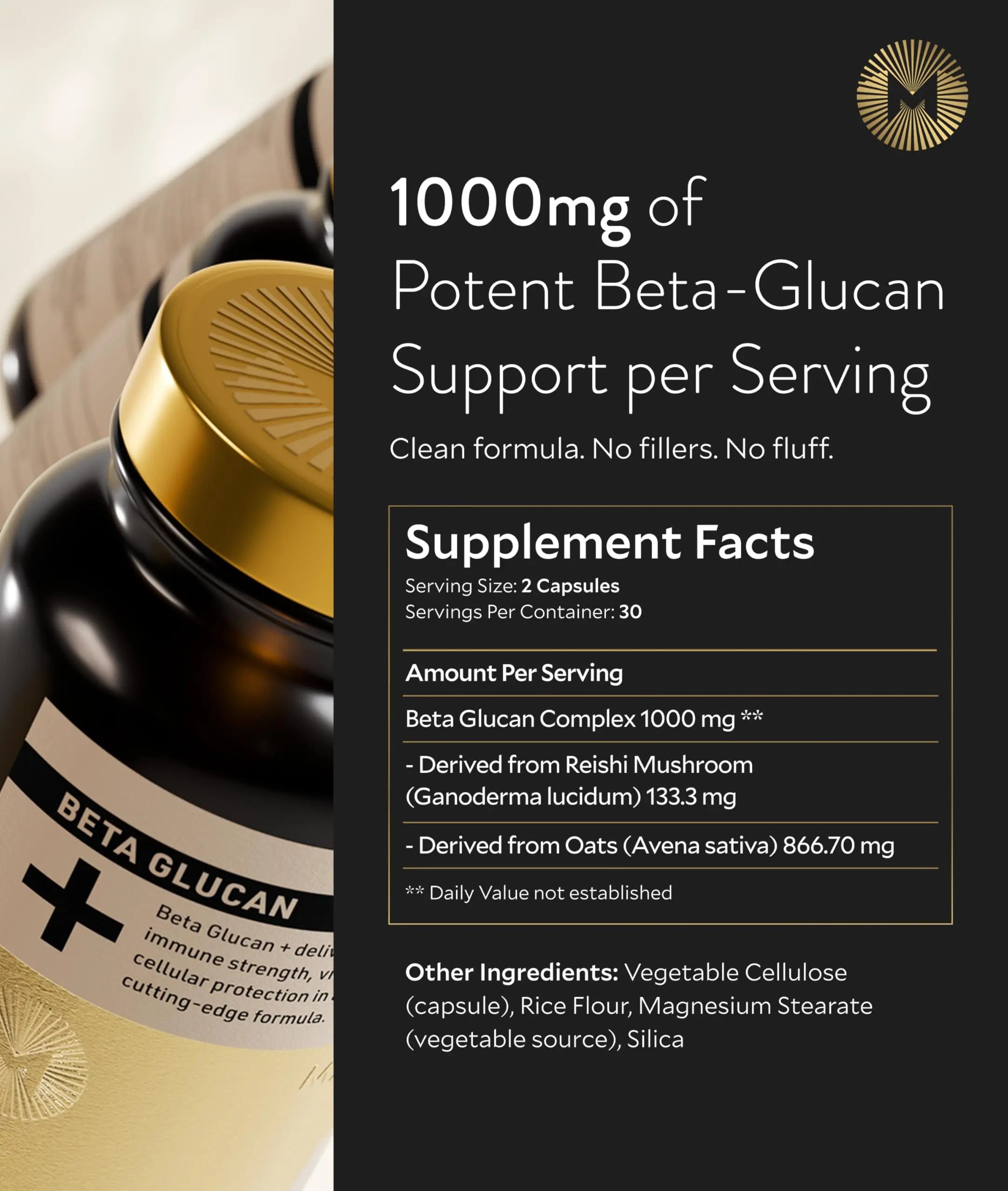 Manna Beta Glucan+ Capsules | 1000mg Beta Glucan Complex | Reishi Mushroom & Oats | Supplement for Immune Support, Heart Health, Cellular Renewal & Antioxidant Protection | 60 Count M Manna Au supplements