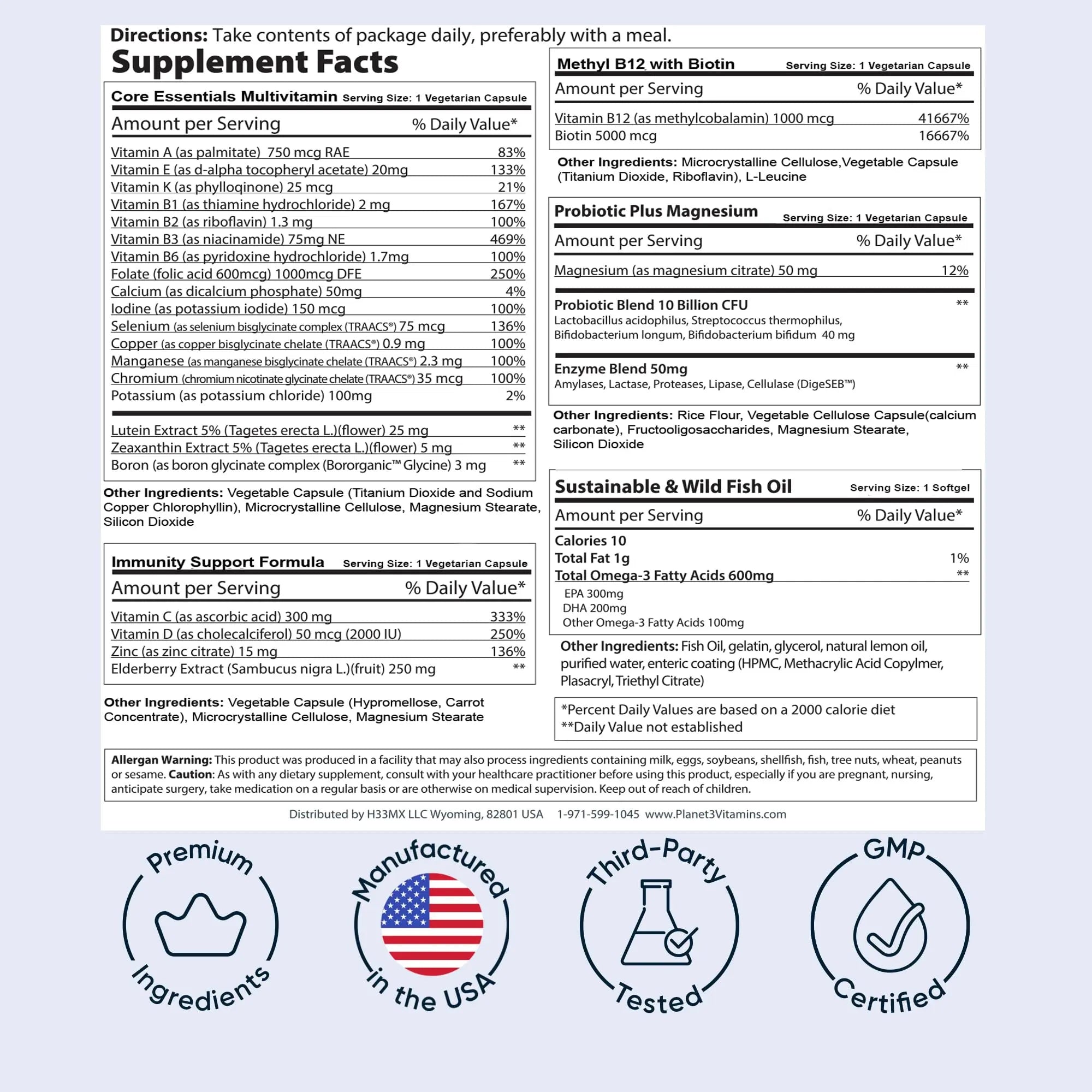 Daily Vitamin Packs for Men & Women – Immune, Energy & Heart Support with Vitamin D3, Omega-3, Probiotics, Methyl B12 & Vitamin C Planet 3 Au supplements