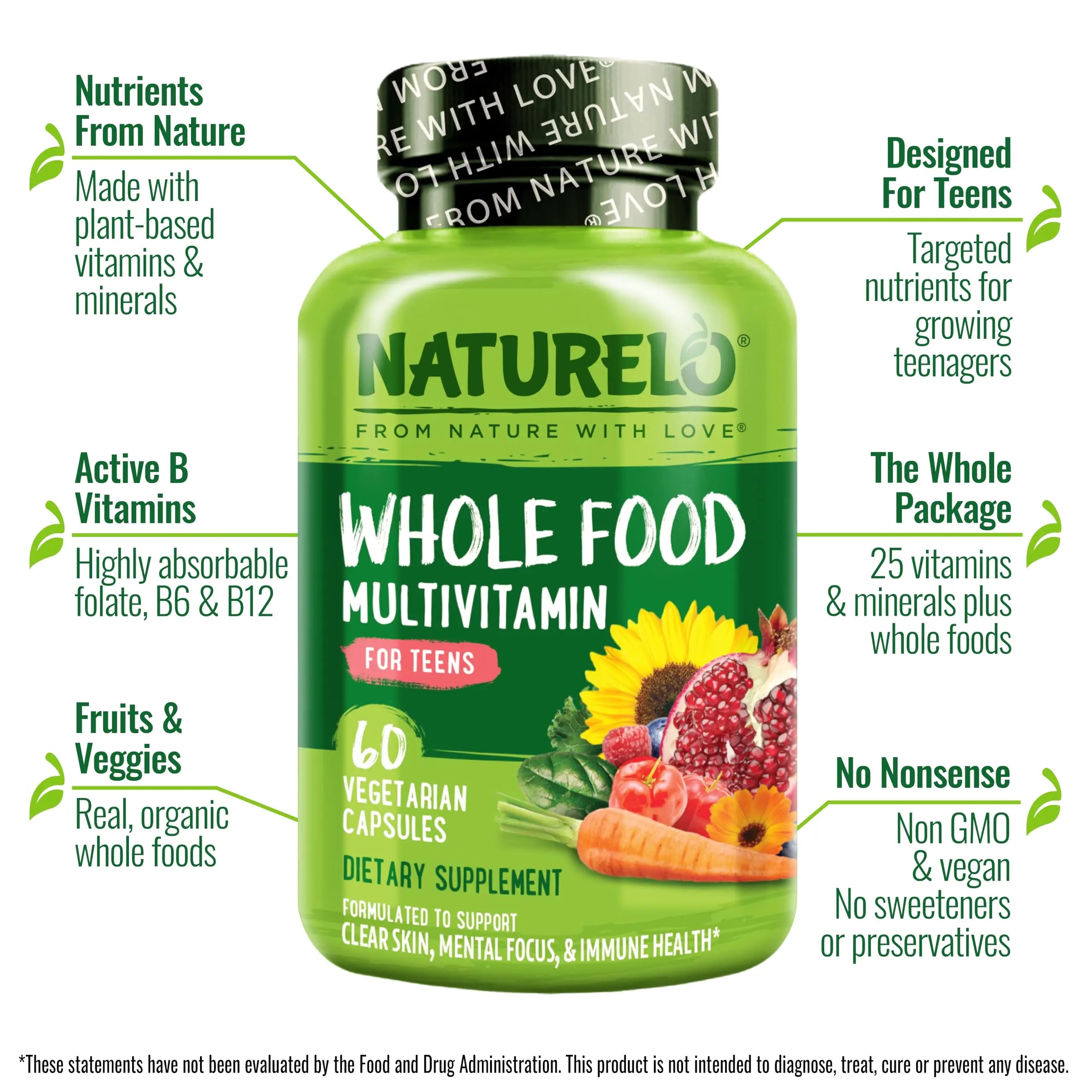 NATURELO Teen Multivitamin - Whole Food, 60 Capsules and One Daily Multivitamin for Women, 60 Capsules - 2 Month Supply Bundle NATURELO Au supplements