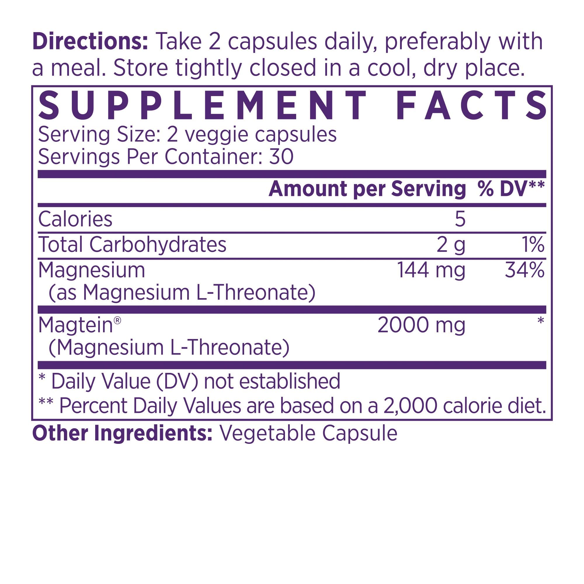 NAOMI Magnesium L-Threonate with 2,000mg Patented Magtein®, High Absorption Elemental Magnesium, Memory Supplement - Brain Health, Focus, Nerve Support, Heart Health, Natural Sleep Aid, 60 Veggie Caps NAOMI Au supplements