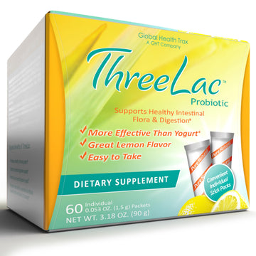 Global Health Trax GHT - ThreeLac Lemon Probiotic Drink Mix for Digestive Health - Advanced Probiotic Powder Formula for Men, Women & Kids - Immune Support & Gut Balance, Non-GMO - 60 Packets ght Global Health Trax Au supplements