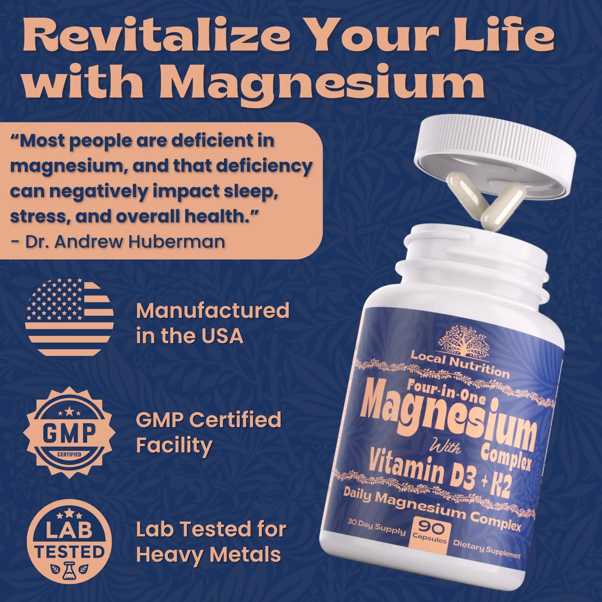 Local Nutrition Magnesium Complex 420mg with Vitamin D3 K2 - Four Bioavailable Forms Including Bisglycinate (Glycinate), Malate, Taurate, and Chloride for Superior Absorption - 90 Capsules Made in USA Local Nutrition Au supplements