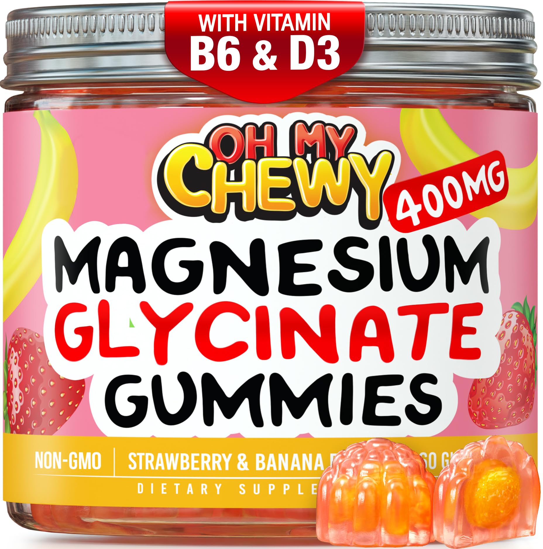 Center-Filled Magnesium Glycinate Gummies 400MG - High Absorption for Kids, Teens & Adults - Supplement for Sleep, Calm & Muscle Relaxation with B6 & D3 - Gluten Free & Vegan Friendly - 60 Count OH MY CHEWY Au supplements